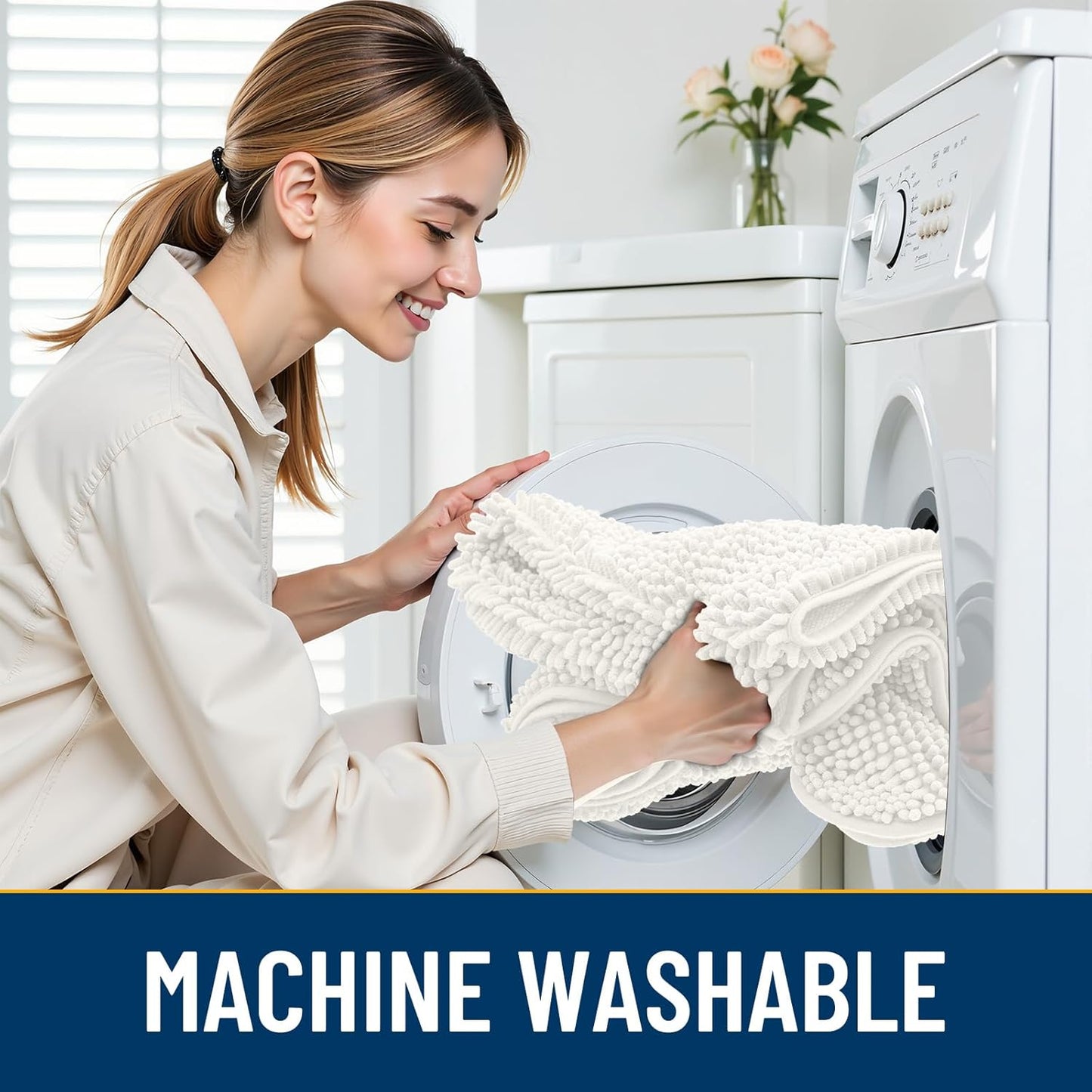 Smiry Dog Door Mat for Muddy Paws 36x24, Absorbs Moisture and Dirt Doormat, Non-Slip Washable Quick Dry Chenille Front Door Mat Indoor Entrance, Entryway Carpet for Inside Floor, Ivory