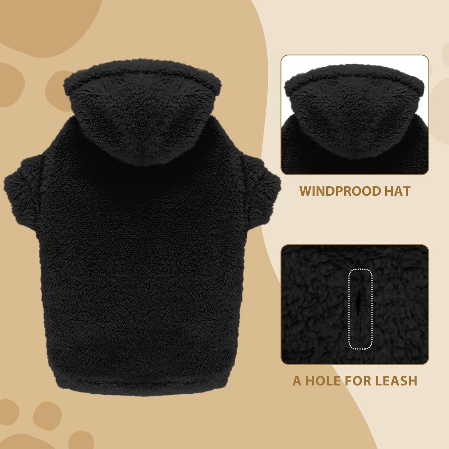 Fuzzy Dog Sweaters for Large Dogs Pet Hoodie Clothes Warm Soft Pet Coats Hooded Sweatshirt Dog Sweaters for Extra Large Dogs(Black-XL)