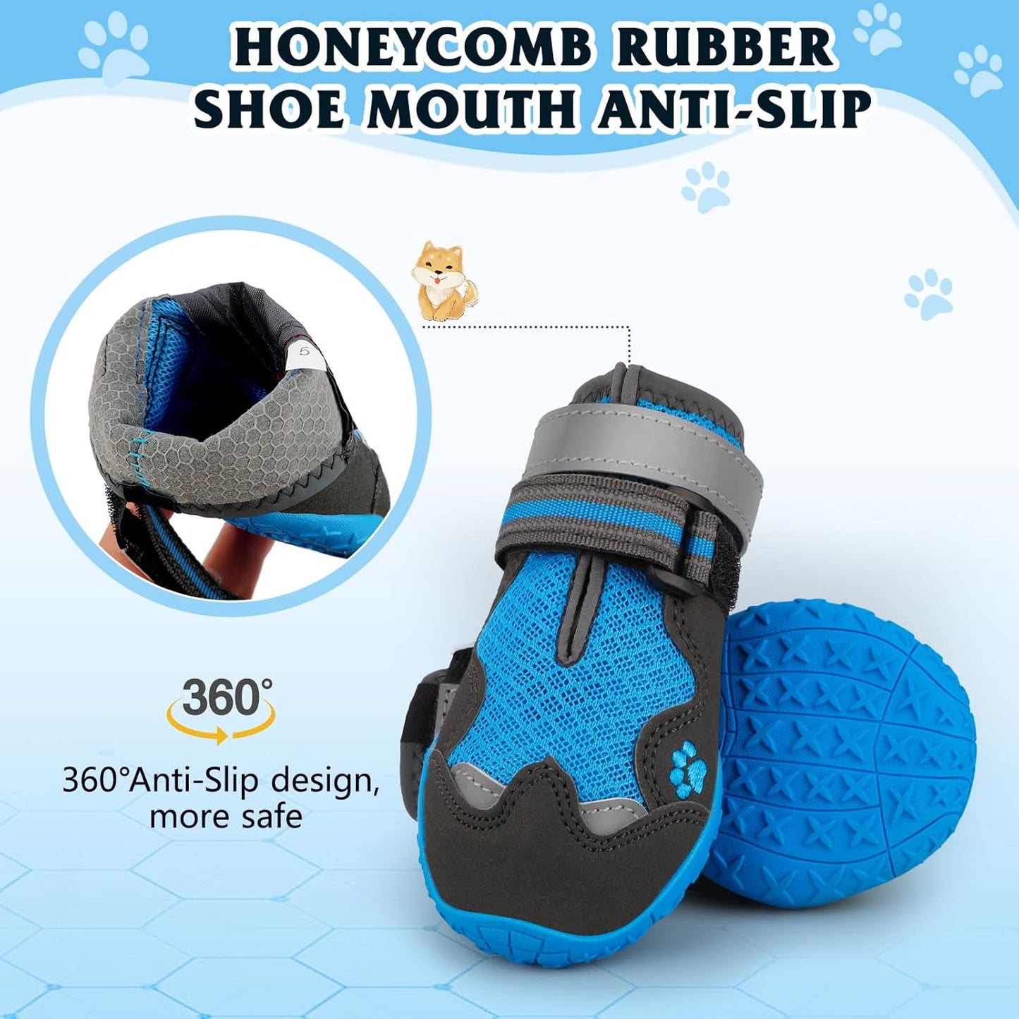 Dog Shoes for Large Medium Small Dog, Mesh Breathable Dog Shoes for Hot Pavement, Anti-Slip Dogs Boots Paw Protectors with Reflective for Outdoor Walking Indoor Hardfloors (Size 7)