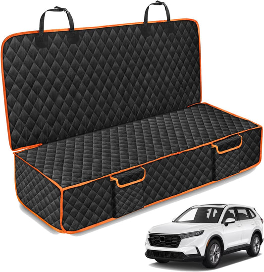 XHRING Dog Car Seat Cover for Honda CRV HRV CR-V HR-V LX EX EX-L EX-L Navi Touring 2000-2025 Back Seat Accessories, Scratchproof Pet Bench Backseat Covers with Two Big Pockets - Black Orange