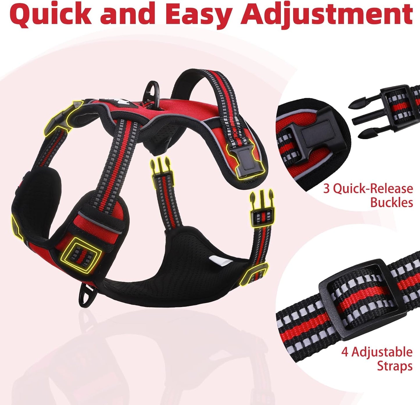 PUPTECK No Pull Dog Harness Medium Sized, Adjustable Reflective Dog Harness with Handle Easy Control, Comfortable Soft Padded Pet Vest Harness for Medium Dogs, Red M