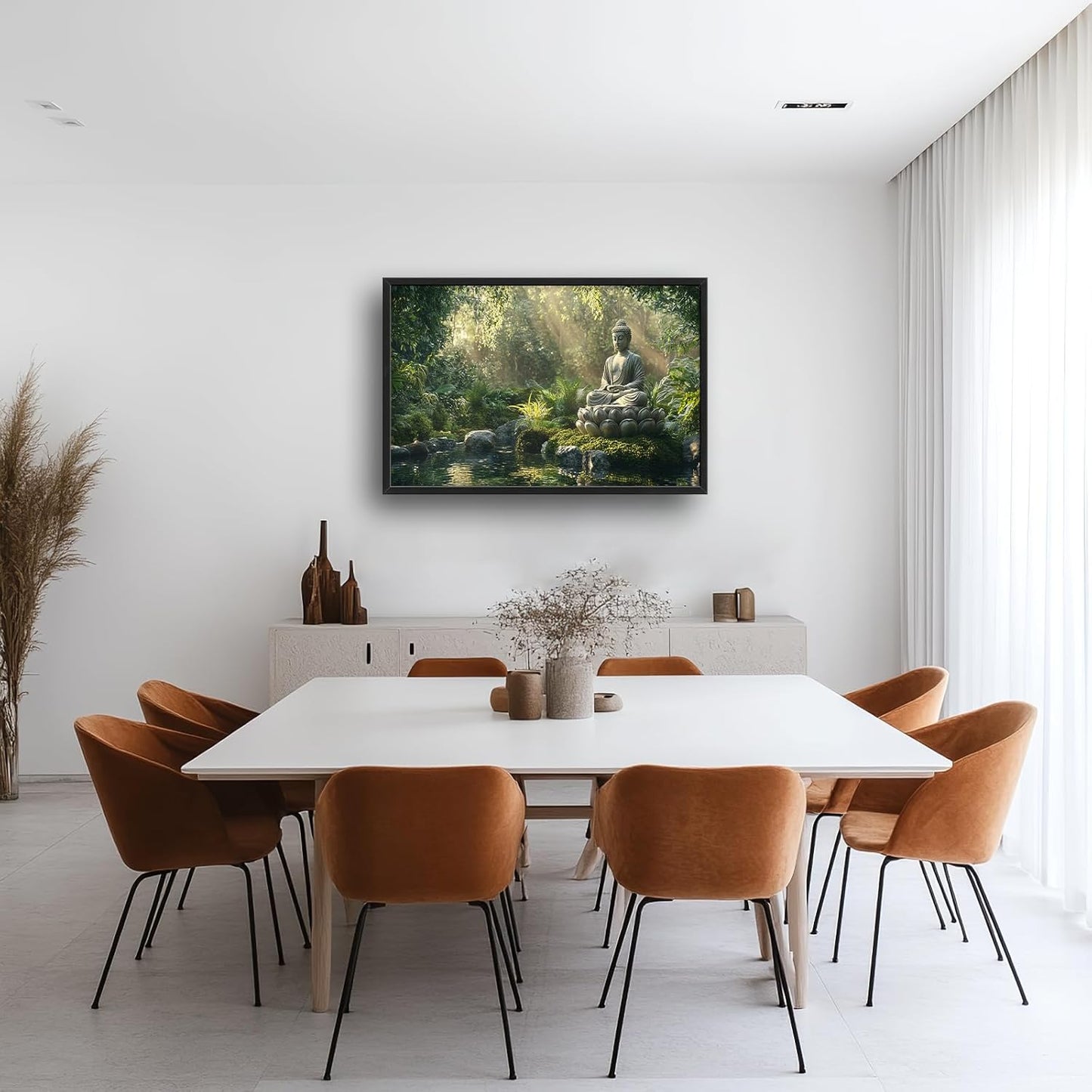 Large Buddha Forest Wall Art for Living Room, Framed Oversized Tree Lake Wall Decor, Nature Landscape Canvas Painting Modern Artwork Home Decoration for Dining Room Bedroom Office 36"x24"