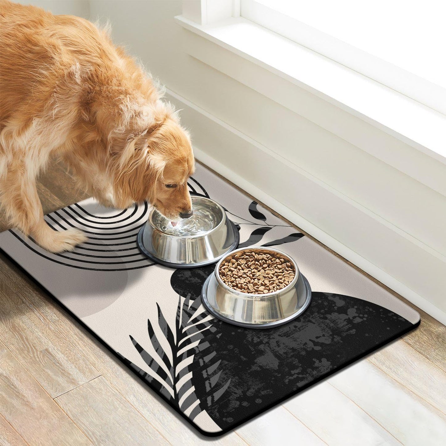 Dog Food Mats for Floors Super Absorbent, Pet Cat Food Mat - Non Slip Dog Bowl Mats for Food and Water, Eco-Friendly Boho Dog Placemats Feeding Mat