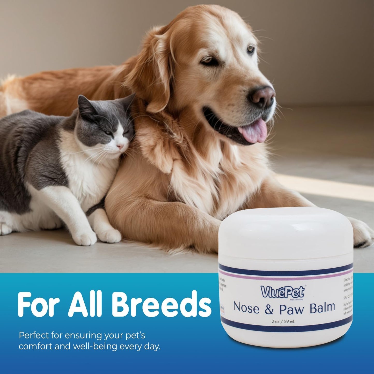 VLUEPET | Nose and Paw Balm | Natural, Lick-Safe Moisturizer & Protector for Cracked, Dry Paws & Nose | Paraben-Free, Sulfate-Free, No Dyes or Preservatives | Soothing Relief for Dogs and Cats (2 oz)