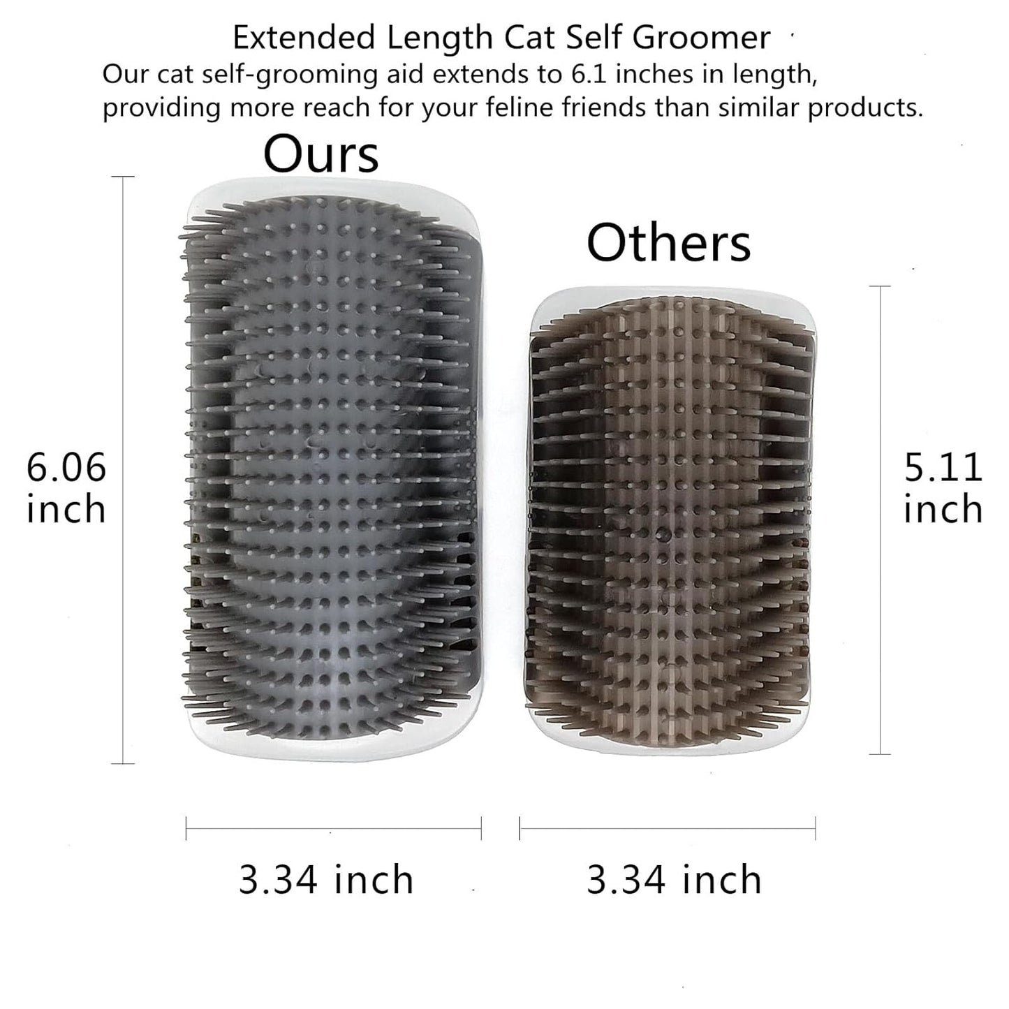 Extended (6.1") 2 Pack Self Grooming Cat Brush - Wall Corner Scratcher with Massage Combs for Long and Short Fur Cats, Kittens (Grey)