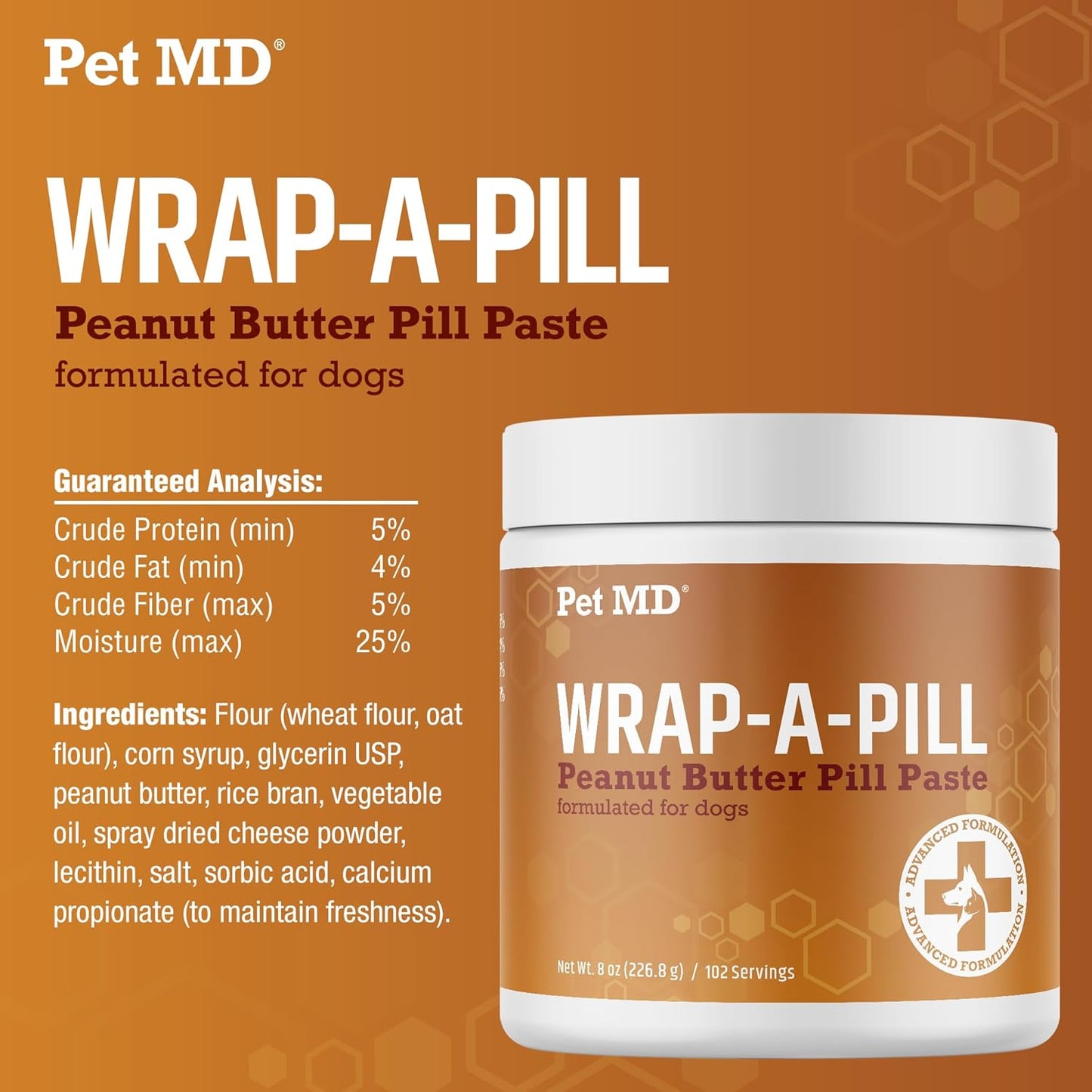 Pet MD Wrap A Pill Peanut Butter Flavor Pill Paste for Dogs - Make a Pocket or Pouch to Hide Pills & Medication - 8 oz
