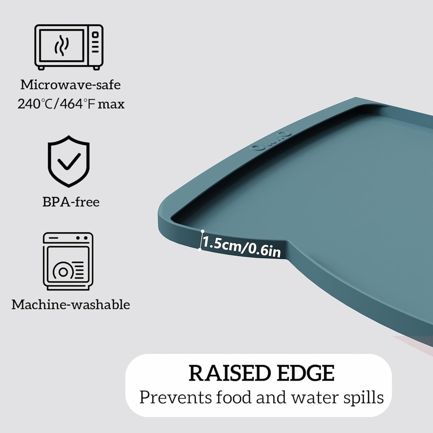 OHMO Dog Food Mat(Light Blue, 24 * 15'') w/Residue Collection Pocket Silicone Pet Feeding Mat for Floor High Edges Anti Spills Waterproof Cat Water Bowl Tray, Easy Clean Placemat