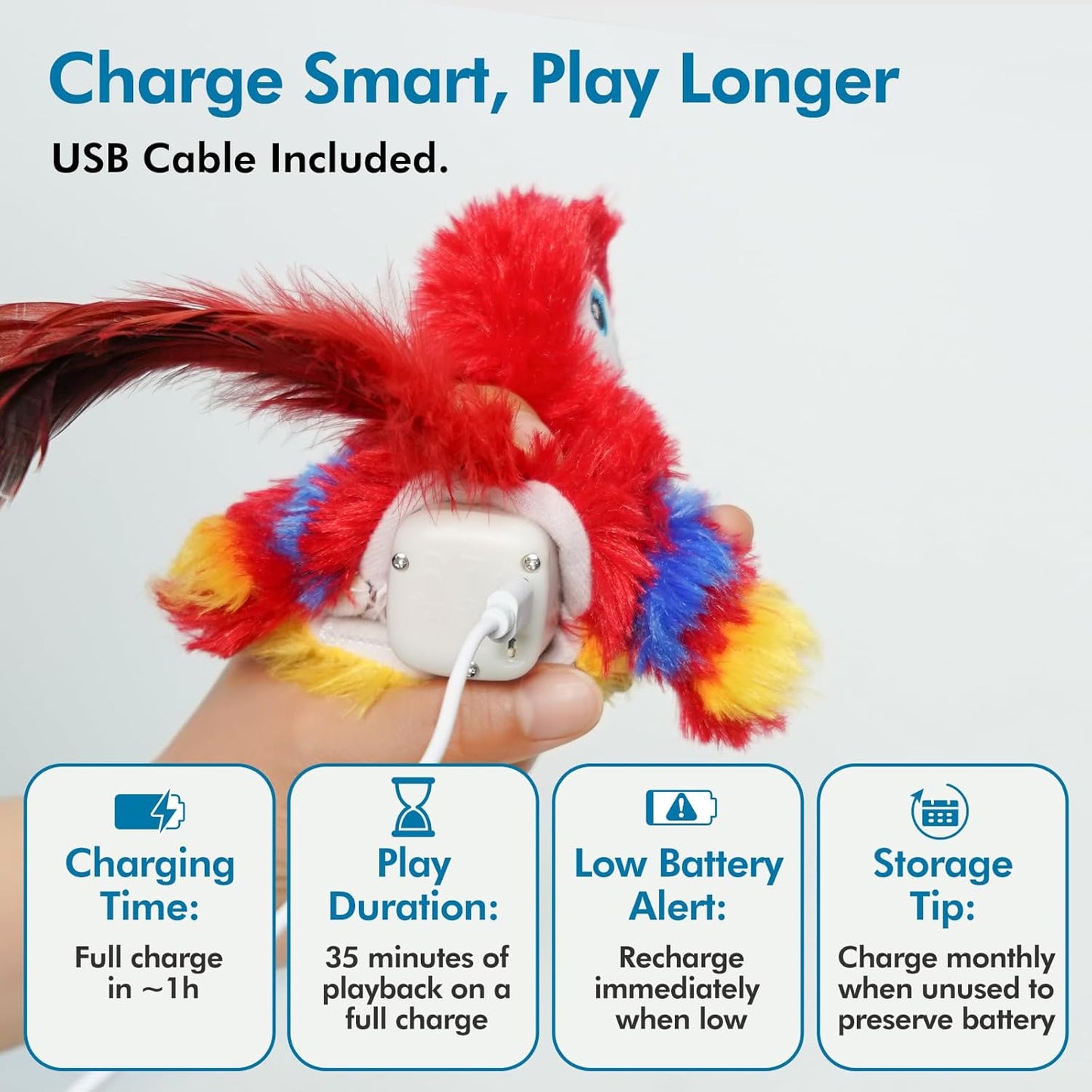 Vannon Cat Toys Flapping Bird(Cannot Fly), Rechargeable Touch Activated Kitten Toy Interactive Cat Exercise Toys with Catnip and Feather for Indoor Cat - Red