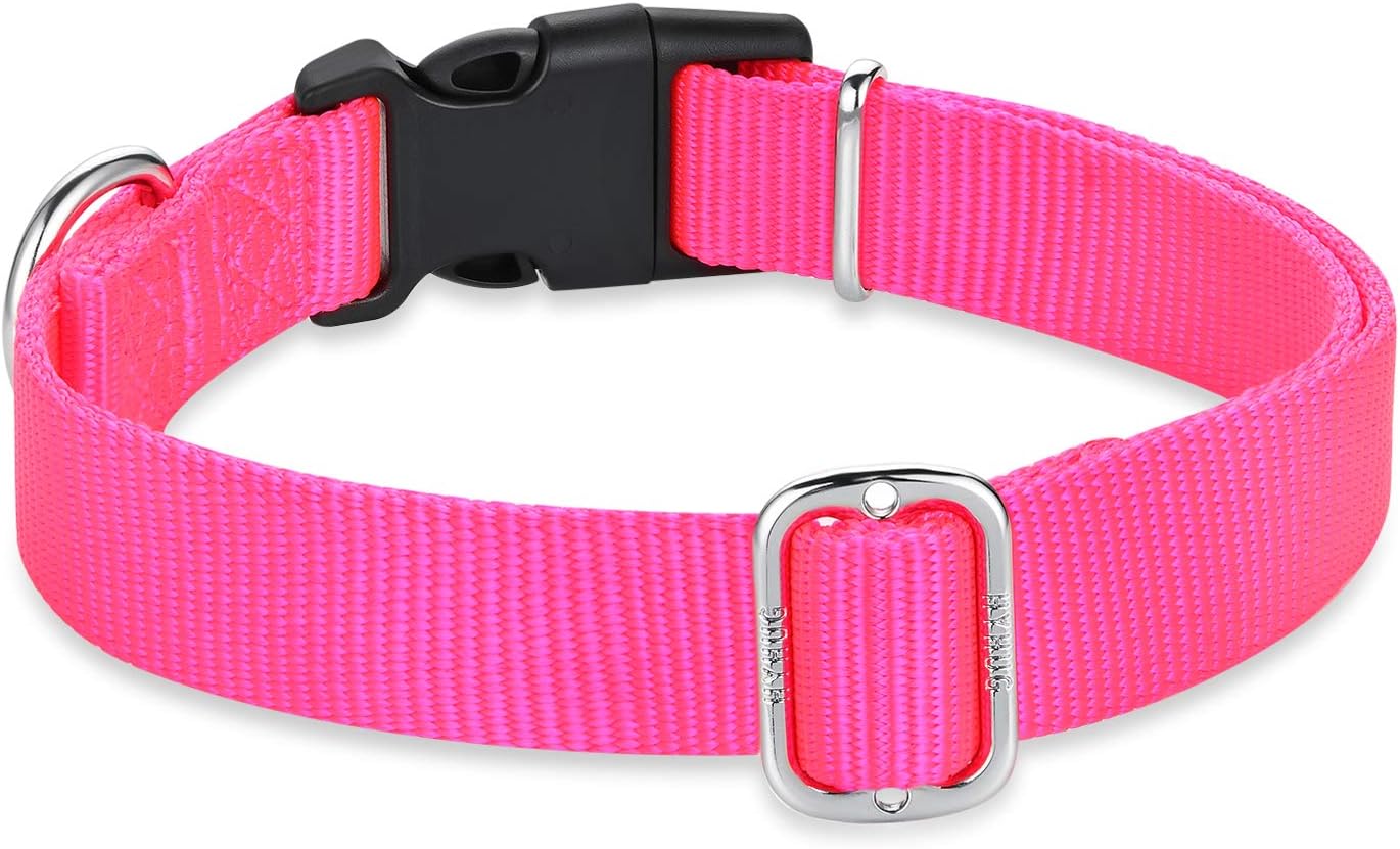 Hyhug Pets Classic Regular Heavy Duty Nylon Dog Collar with Easy to Put On & Off Buckle. (Small, Hot Pink)
