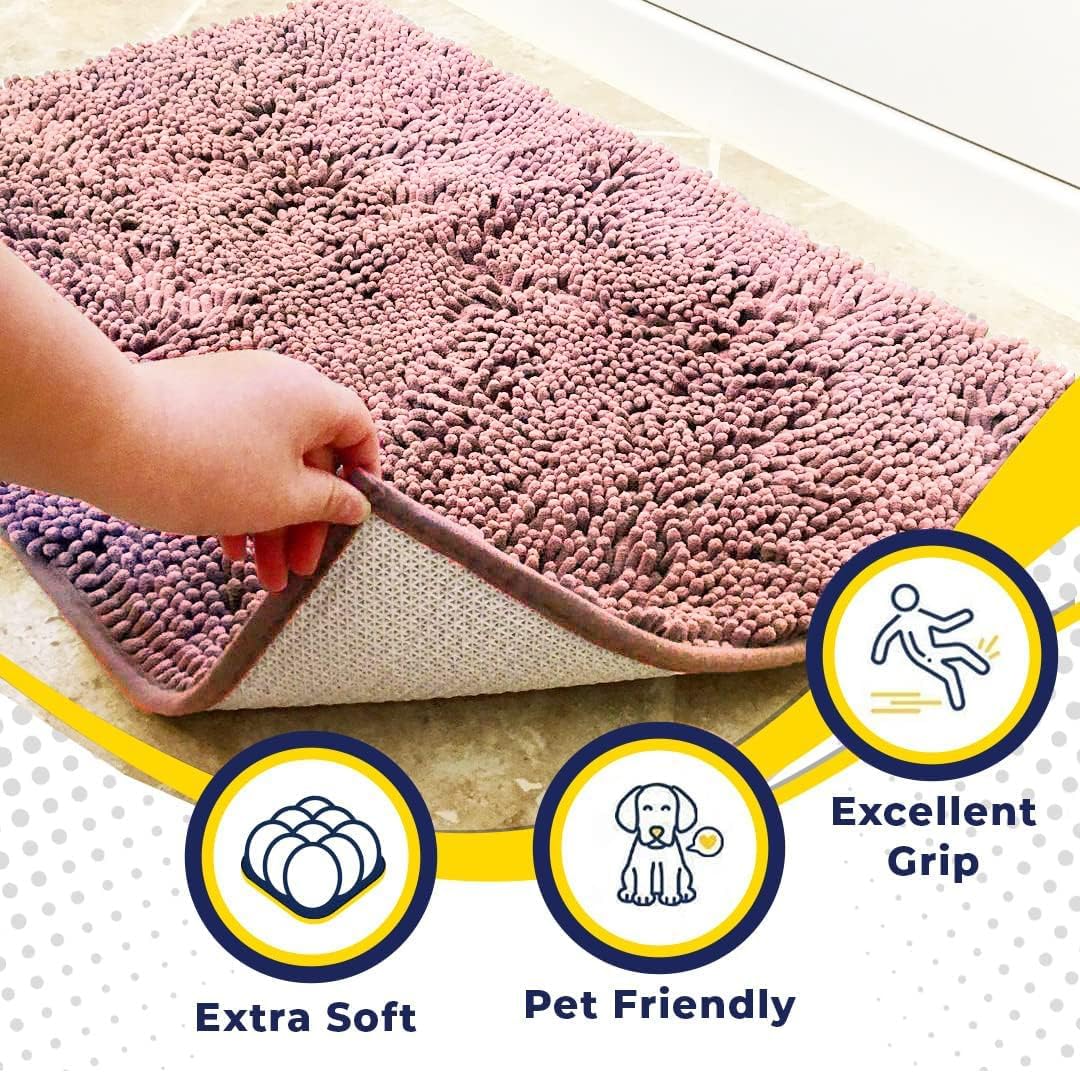 Muddy Mat® Original Dog Door Mat for Muddy Paws, Super Absorbent Microfiber, Non-Slip Washable Pet Rug, Quick Dry Chenille Entryway Carpet, Machine Washable Indoor Outdoor mat, Pink 19"x30"