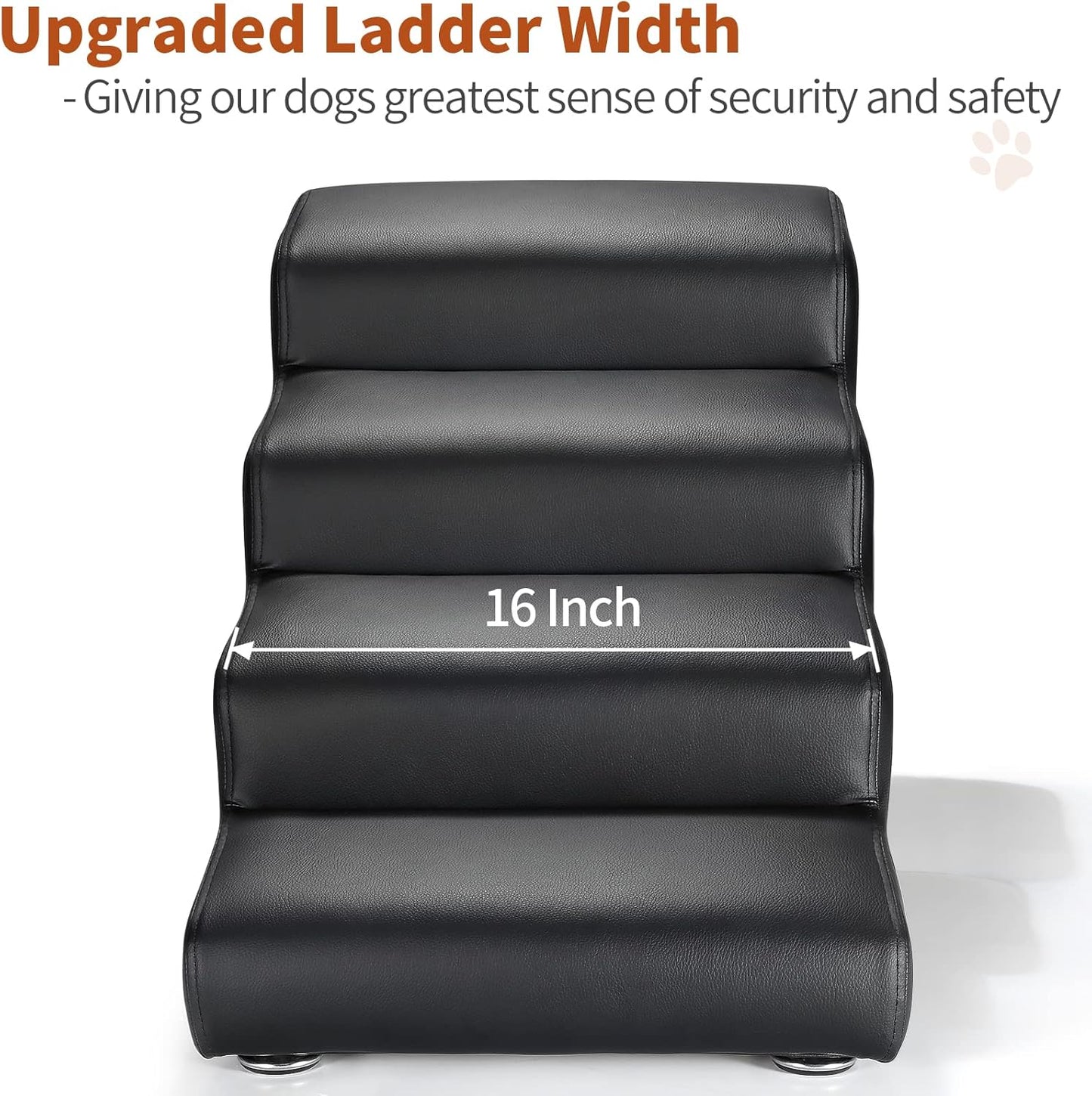 Senneny Black Faux Leather Dog Stairs, for Pets up to 150 lbs, Waterproof, Scratch Resistant Pet Steps/Stairs with High Density Foam and Detachable Wooden Legs, Black, 4 Step