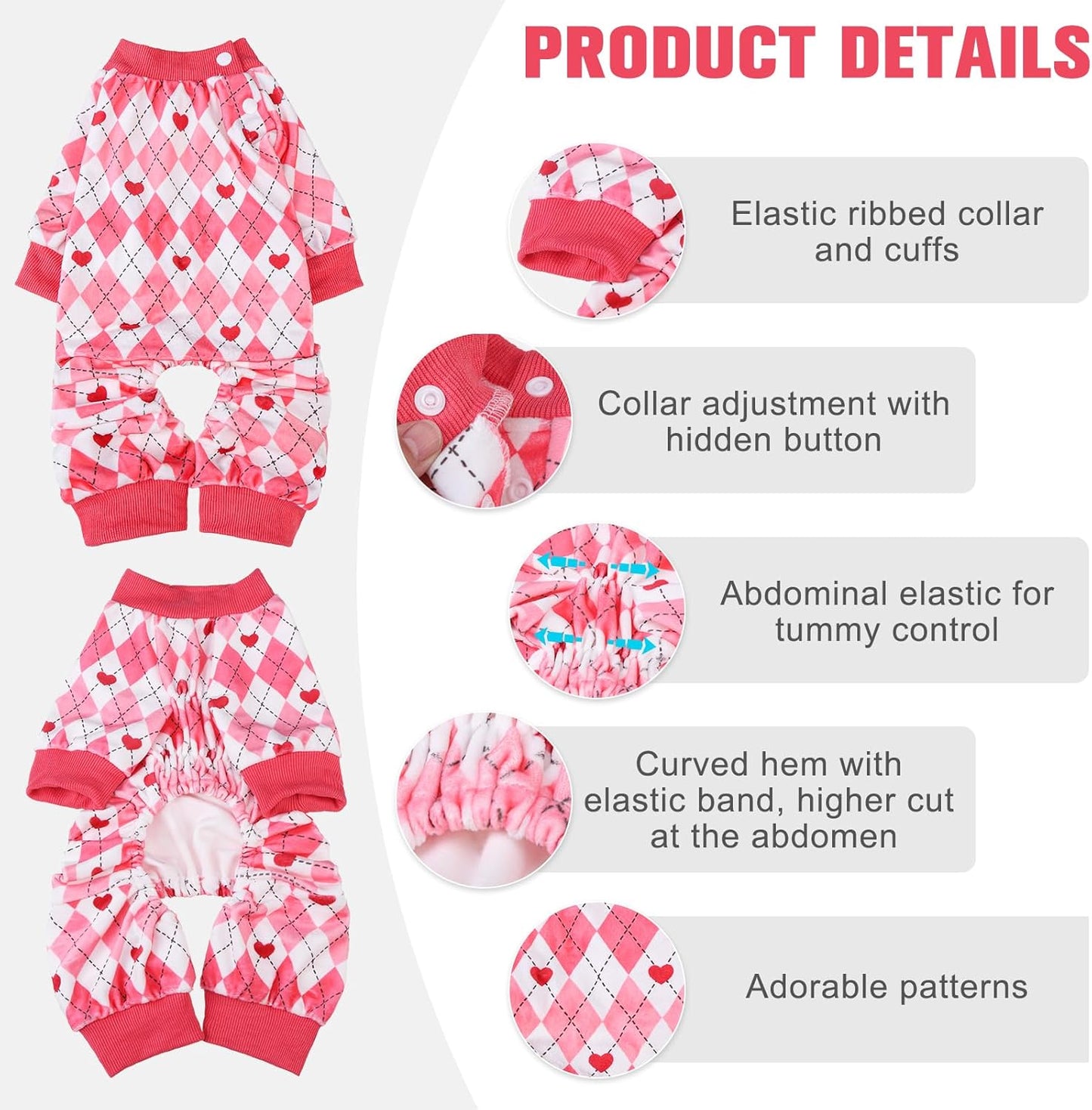 BEAUTYZOO Dog Pajamas Small Sized Dog, Summer Doggie Pajamas for Boy Girl, Soft Strechy Cotton Puppy Pjs Jammies Onesies for Men Women, Pet Jumpsuit Body Suit Cat Apparel Clothes, Pink Heart XS