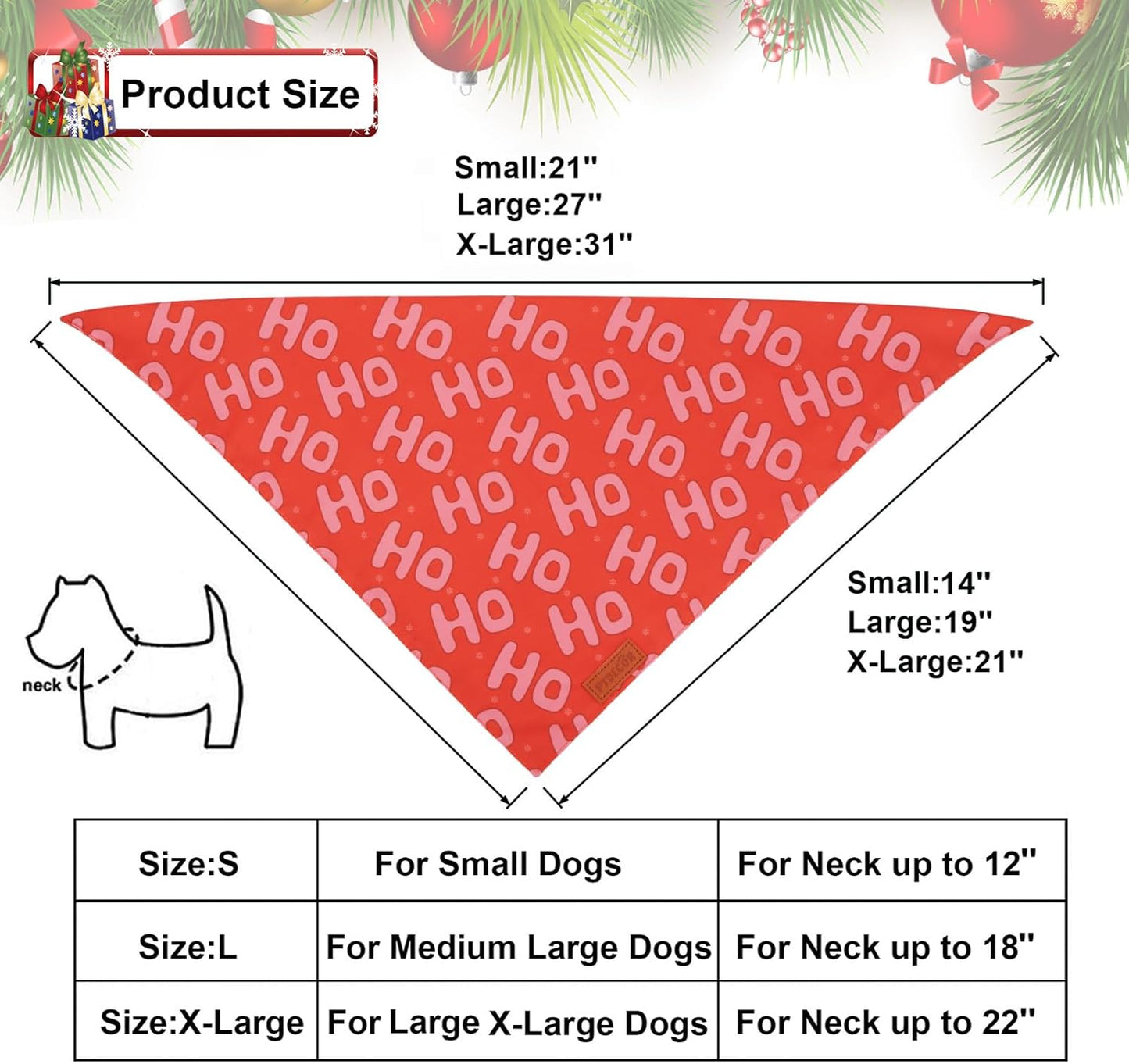 PTDECOR Christmas Dog Bandana, Xmas HOHO Santa Design Reversible Holiday Dog Scarf, Triangle Christmas Bandanas for Large and Extra Large Pets (X-Large)