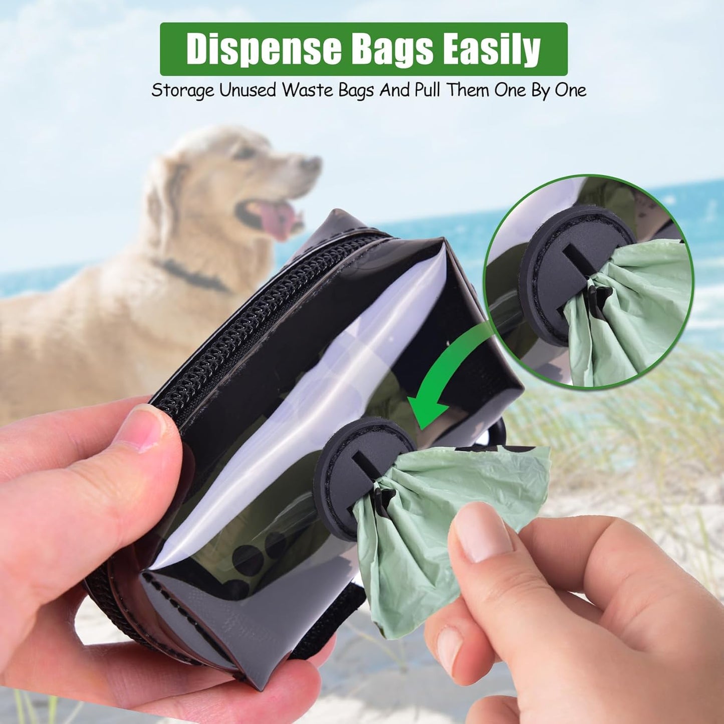Dog Waste Bag Dispenser Poop Bag Dispenser for Leash Accessory dog Poop Bag Holders Fits Dog Leash Include Hand Free Holder, Clear, No-PUXB