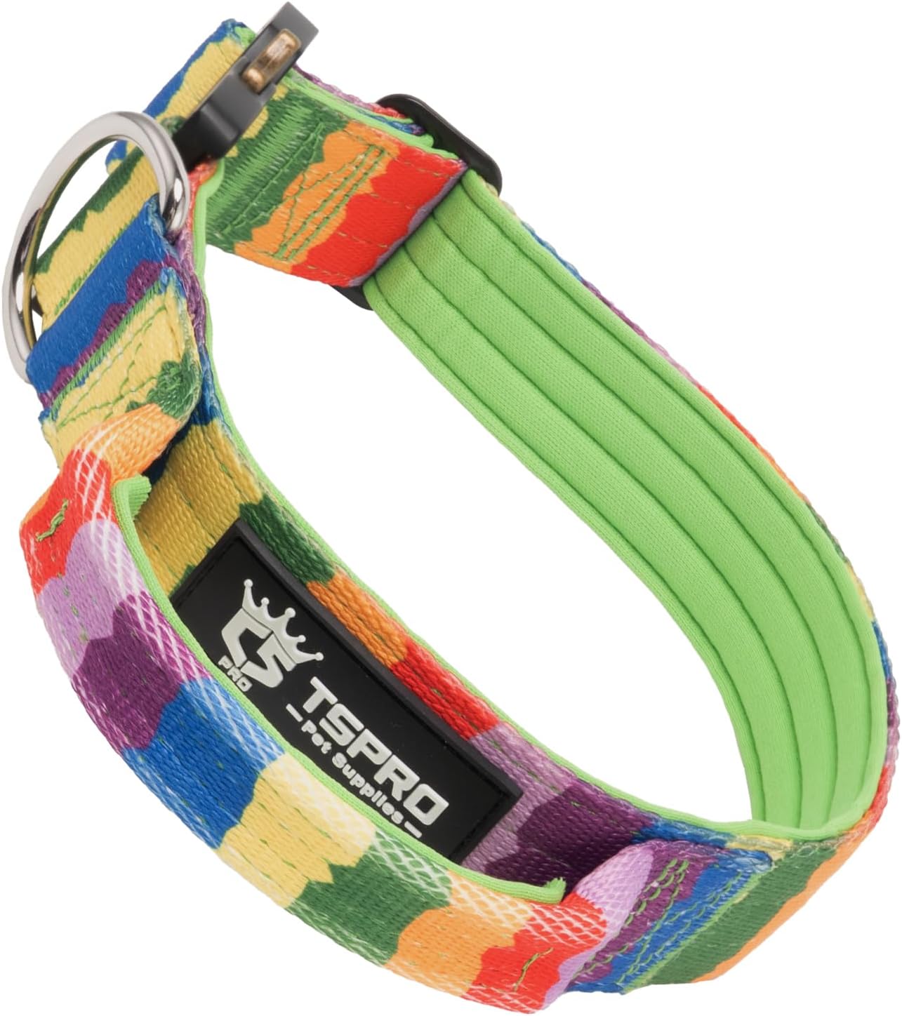 TSPRO Premium Dog Collars Tactical Dog Collar with Handle and Heavy Duty Quick-Release Metal Buckle Durable Thick and Adjustable for Medium to Large Dogs (Gradient Multi-Colored M)