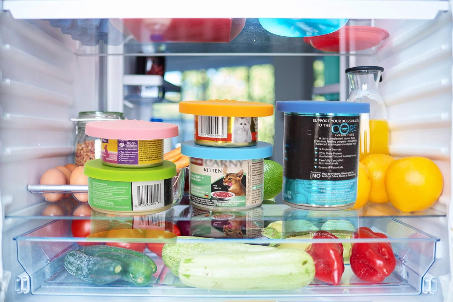 Comtim Pet Food Can Cover Silicone Can Lids for Dog and Cat Food(Universal Size,One fit 3 Standard Size Food Cans) (Blue/Purple)