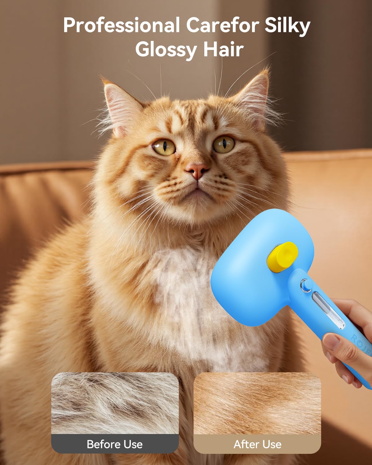 ROJECO 3-in-1 Pet Steam Brush for Cats&Dogs - Detangling Comb with Adjustable Mist, Handheld Deshedding Grooming Tool for Long/Short Hair, Massage Brush & Shedding Control Gift,Cordless (Blue)