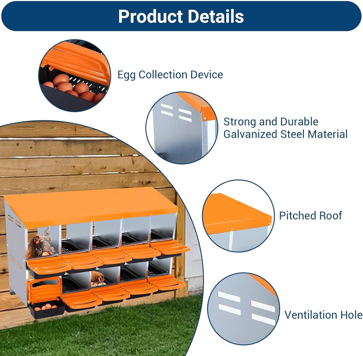 Chicken Nesting Box, 10 Hole 2 Layer Hen Nest Boxes, Roll Away Eggs Laying Boxes,Cleanable Pull Out Hen Roosting Boxes