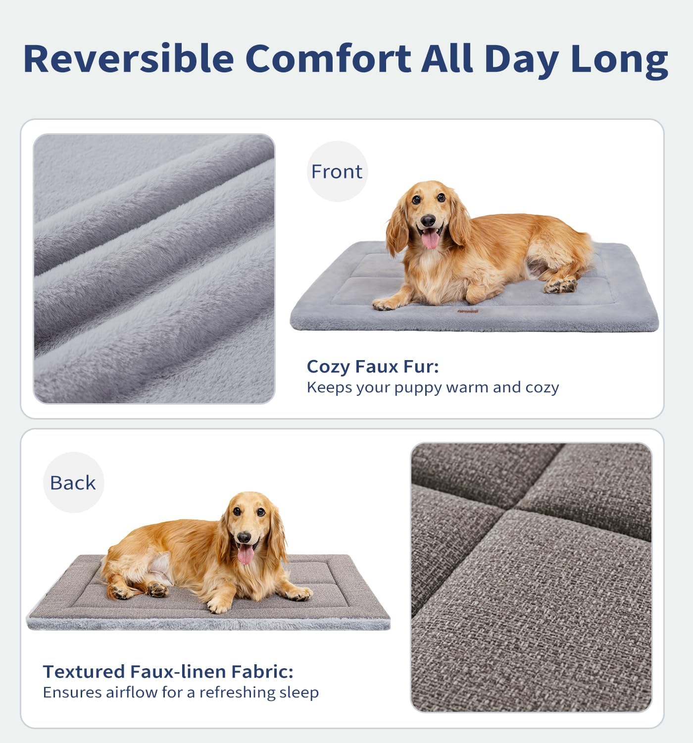 MADE 4 PETS Dog Crate Pad Bed for Medium Large Dogs, Washable & Reversible, Anti-Slip Kennel Mat for Cozy Sleeping, Soft Fluffy Dog Bed for Indoor & Outdoor Use, 35"x23", Gray