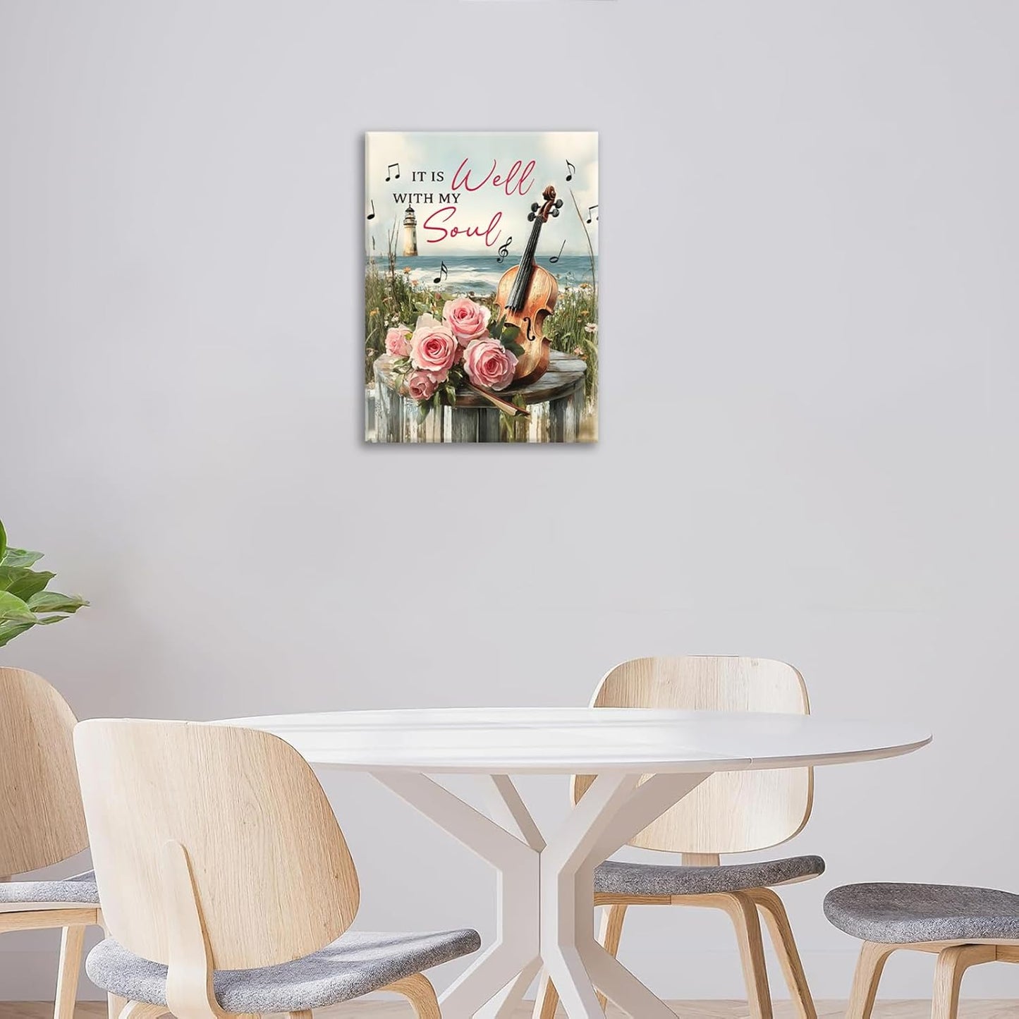 Violin Pictures Wall Art, Music Rustic Inspirational Bathroom Wall Decor, Coastal lighthouse Framed Painting Rose Aesthetics Canvas Artwork for Bathroom Bedroom Living Room Decorations 16"L x 12"W