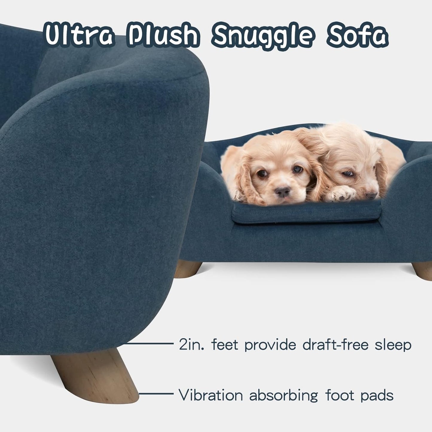 SHAVI Pet Sofa Dog Couch for Small Pet Dog and Cats, Low Back Lounging Bed with Velvet Modern Cat Couch Easy-to-Clean(Blue)