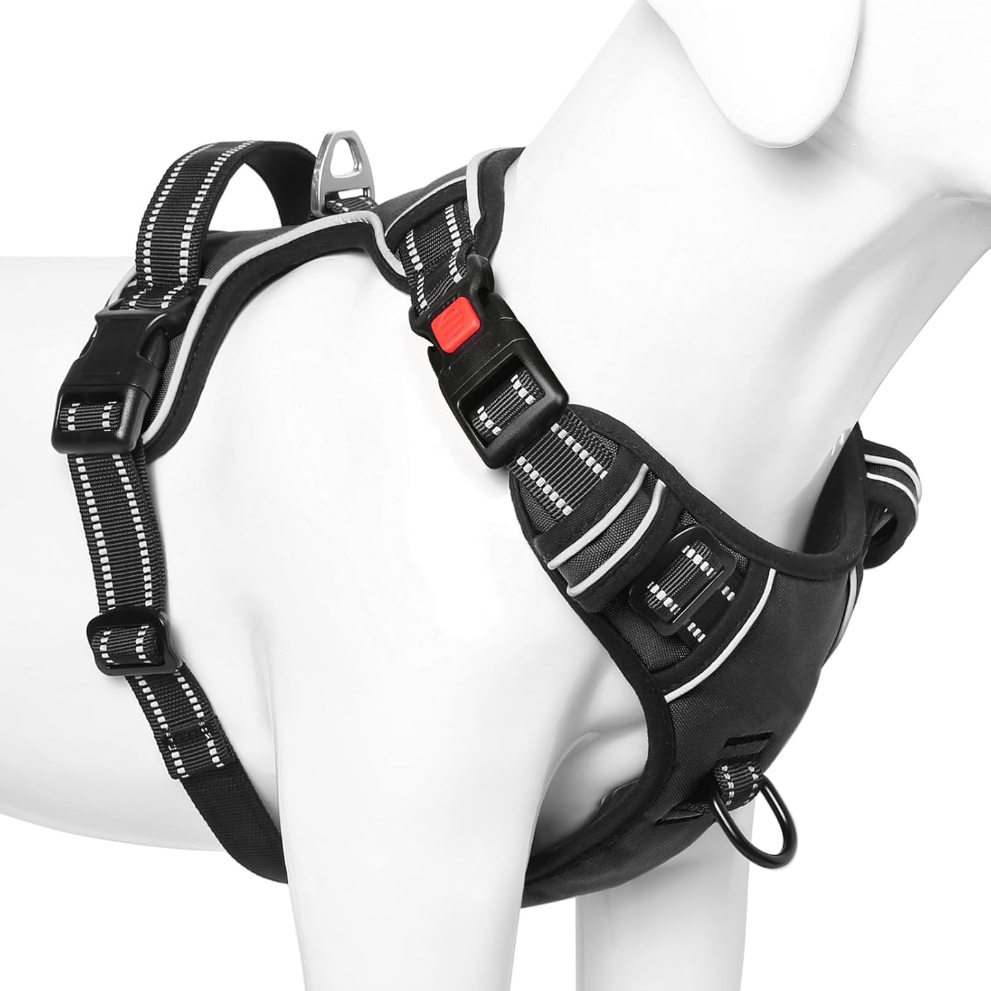 Timos Dog Harness, 3 Snap Buckles No-Pull Soft Padded Dog Vest with 2 Metal Leash Clips, Adjustable Reflective No Choke Pet Harness with Easy Control Handle for Small Dogs,Black,S