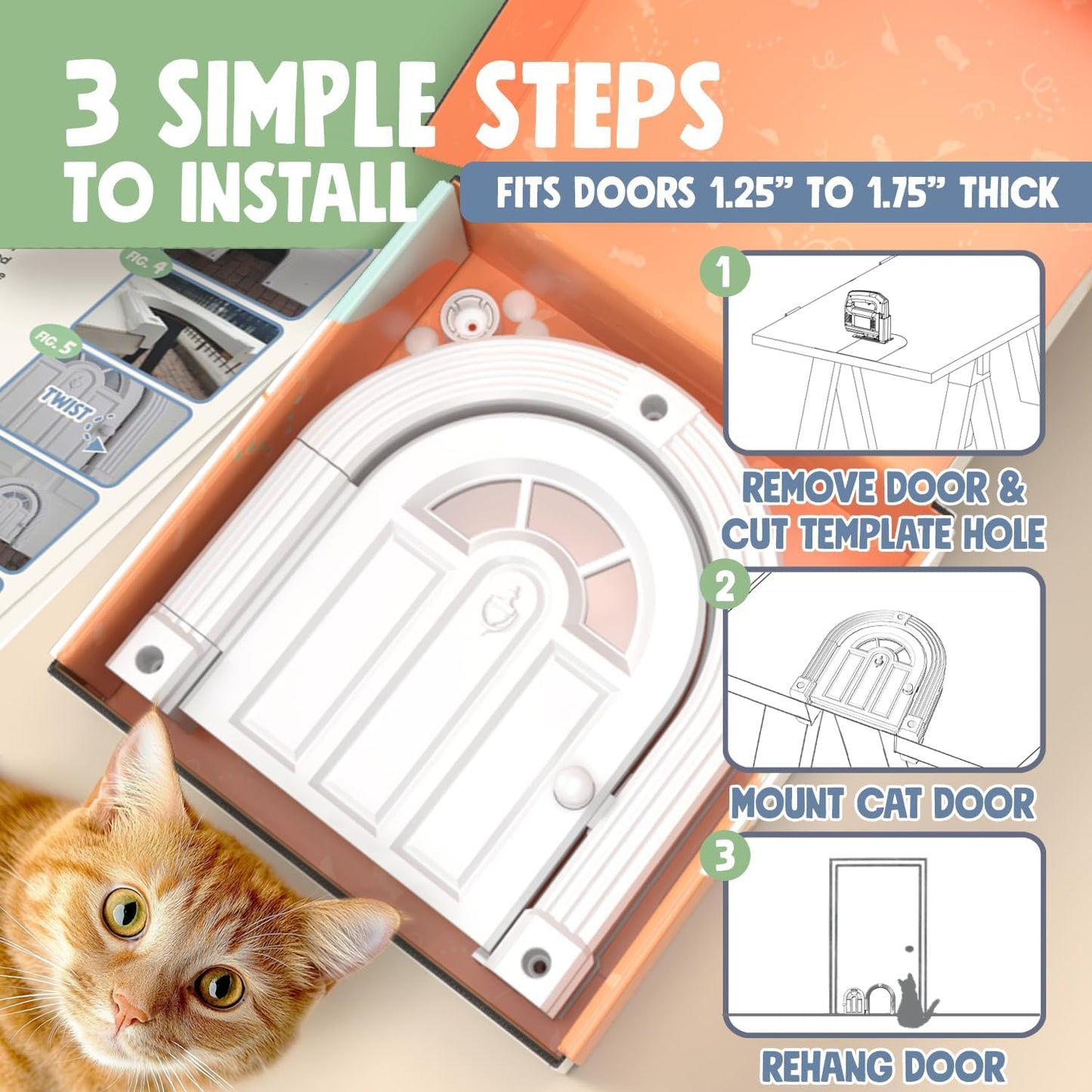 Meow Manor® Cat Door Interior Door - No-Flap, Interior Cat Door for Cats Up to 20 lbs, Easy DIY Setup, Secured Installation in Minutes, No Training Needed…
