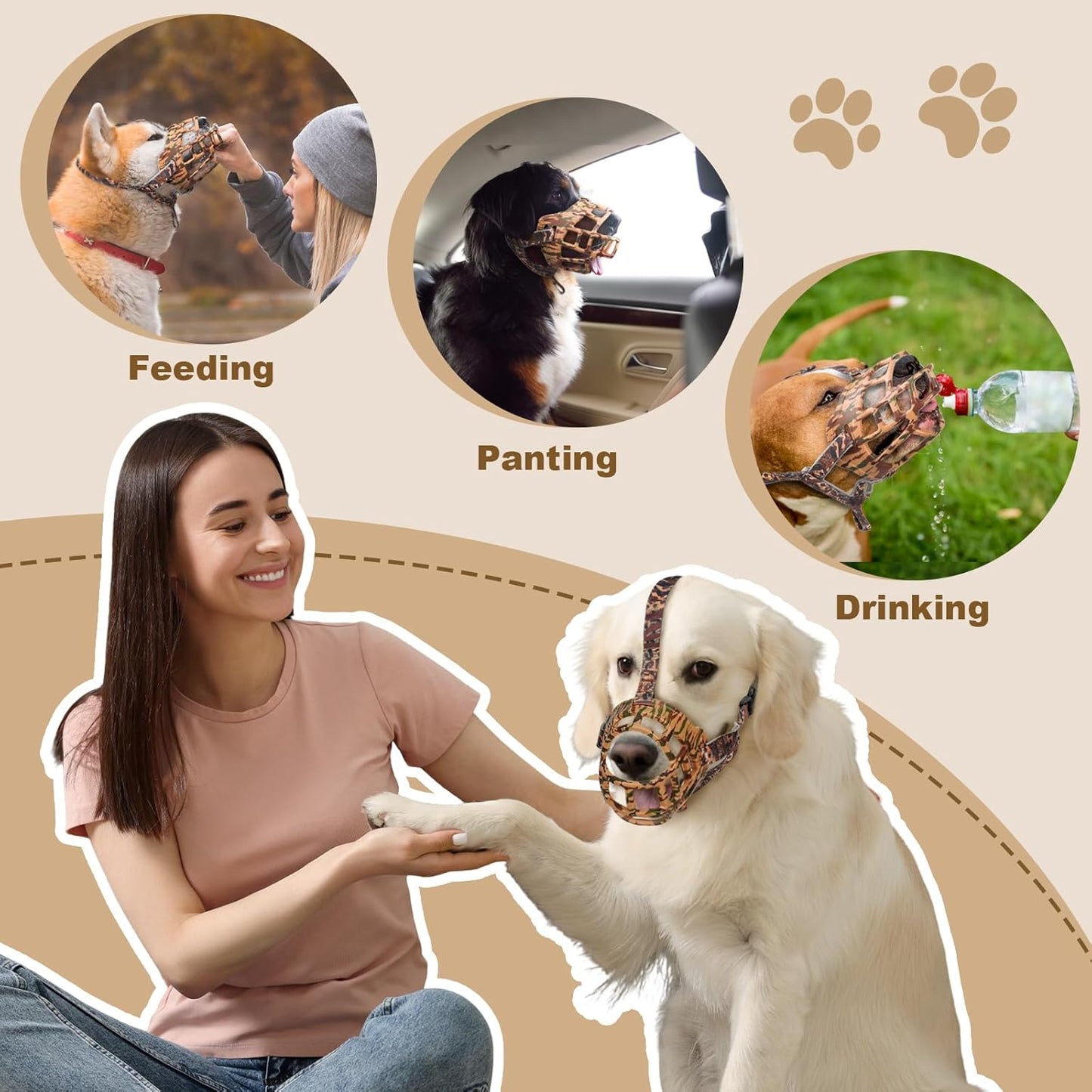 Basket Muzzle to Prevent Biting, Dog Muzzle for Large Medium Small Dogs Allows Panting Drinking Anti Chewing, Perfect for Grooming Trimming Training and Aggressive Reactive Dogs (Brown, Size 5)