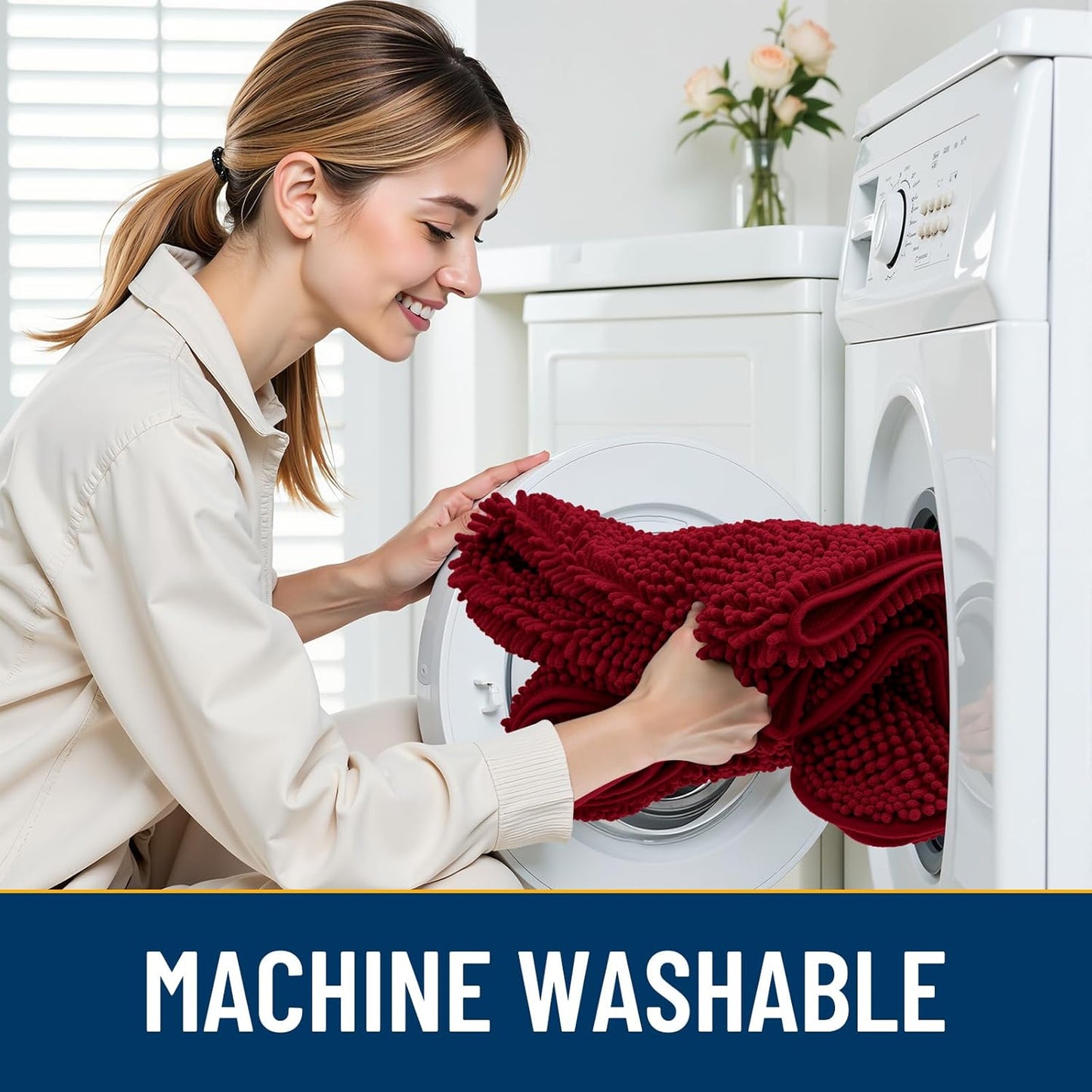 Smiry Dog Door Mat for Muddy Paws 30x20, Absorbs Moisture and Dirt Doormat, Non-Slip Washable Quick Dry Chenille Front Door Mat Indoor Entrance, Entryway Carpet for Inside Floor, Red