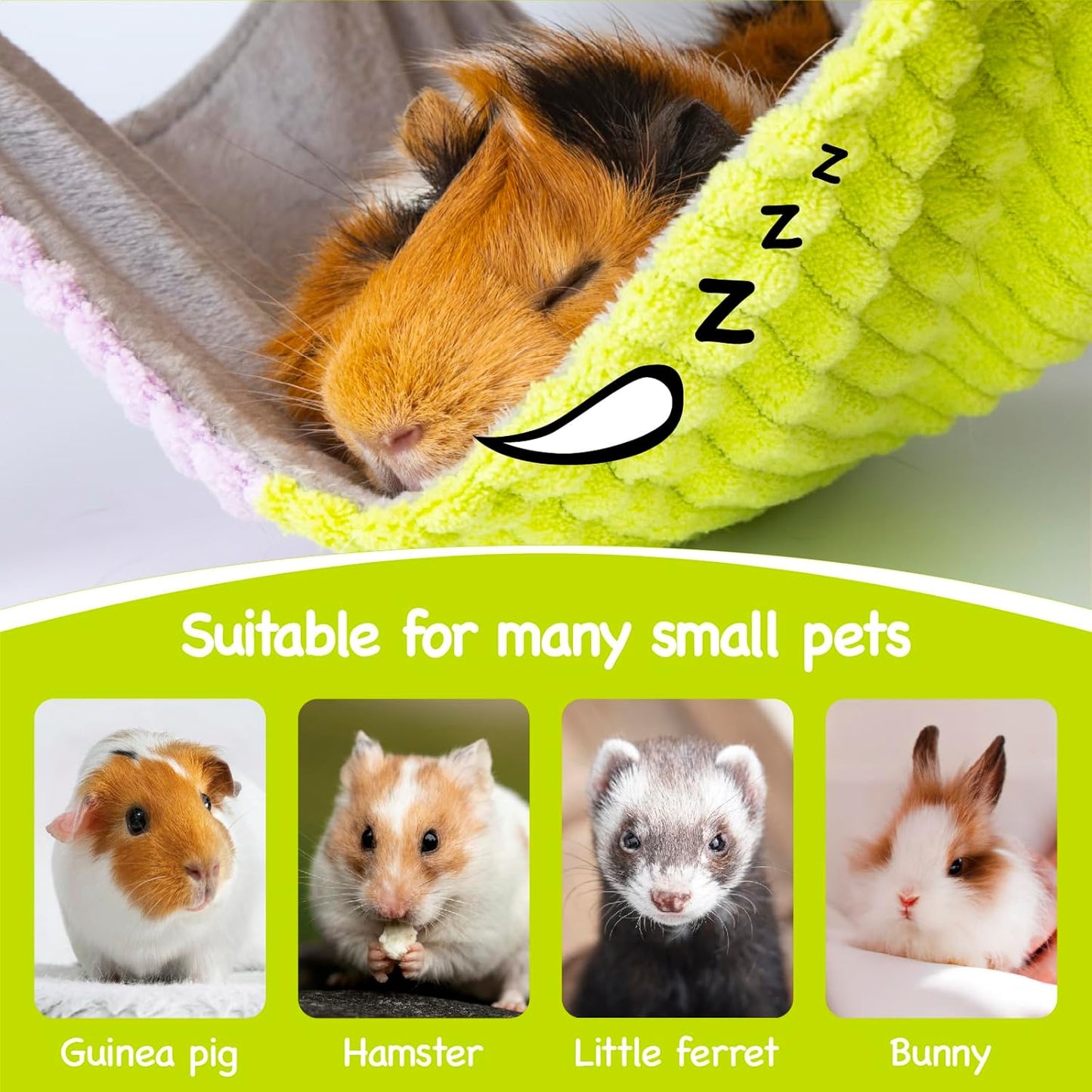 3 in 1 Enlarged Guinea Pig Hammock,Wooden Guinea Pig Hideout with House & Platform & Stairs Small Animal Toys for Hiding Sleeping Activities