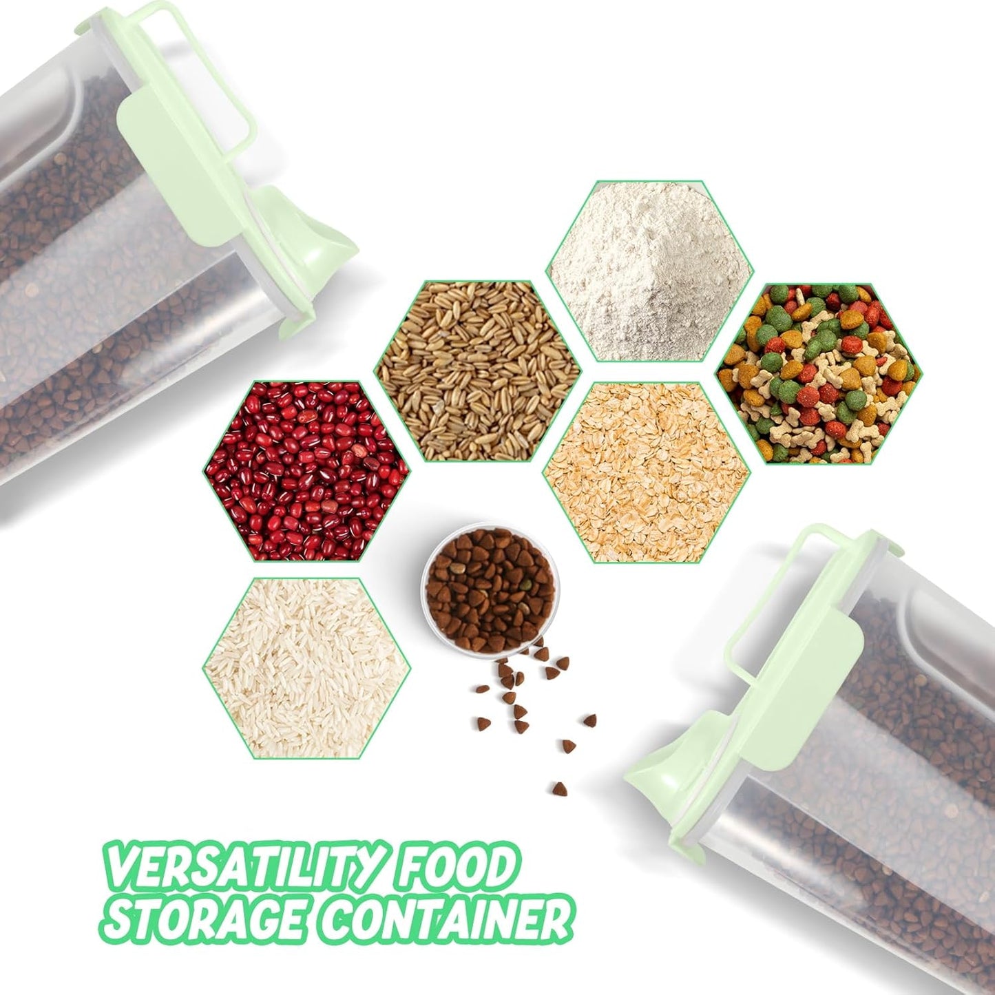 5-7Lbs Dog Cat Food Storage Container with Upgraded Large Nozzle BPA-free, 4 Snap Seals Plastic Pet Food Storage Containers with Handles (2, Light Green, 5L)