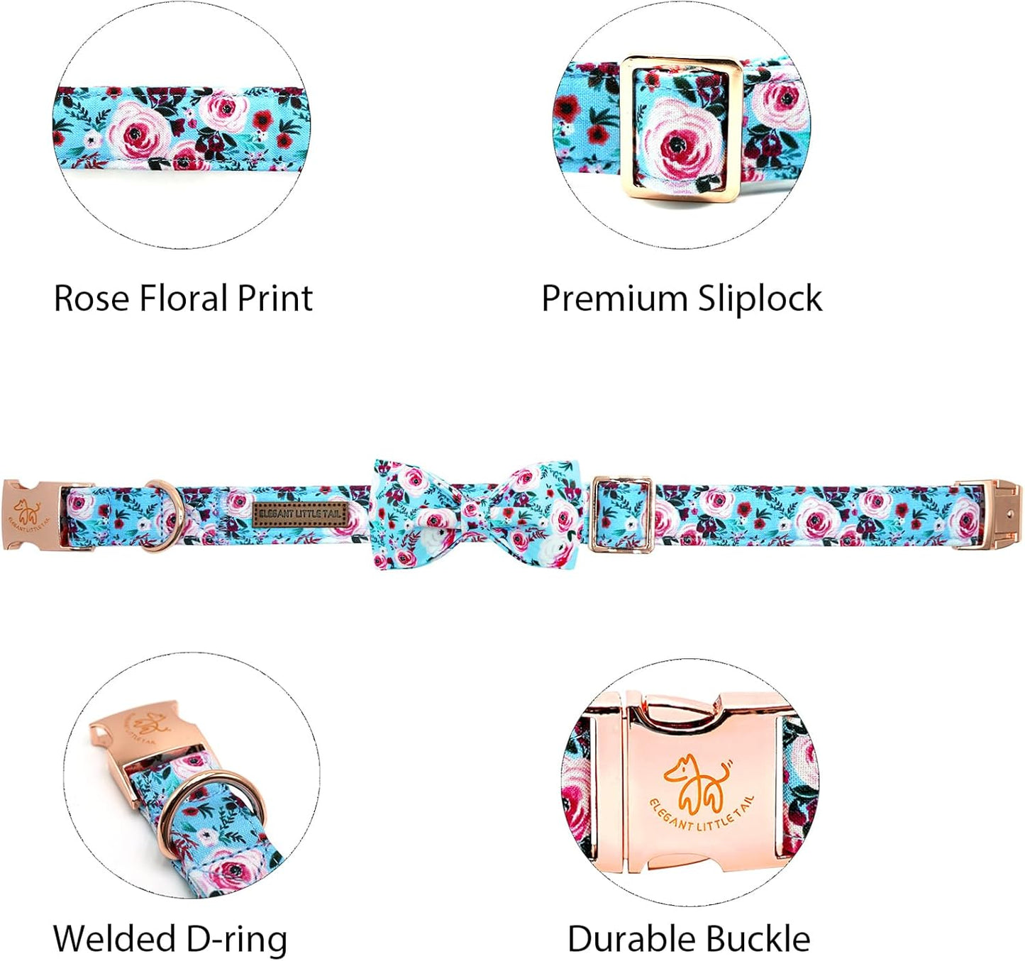 Elegant little tail Dog Collar, Rose Print Pet Collar Summer Dog Collar Durable Metal Buckle Dog Collars Cotton Pet Adjustable Dog Collars for X-Small Dogs