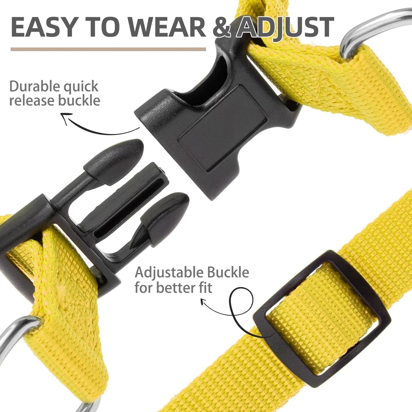 PUPTECK No Pull Dog Harness Soft Adjustable Basic Nylon Step in Puppy Vest Outdoor Walking with ID Tag, Yellow, S