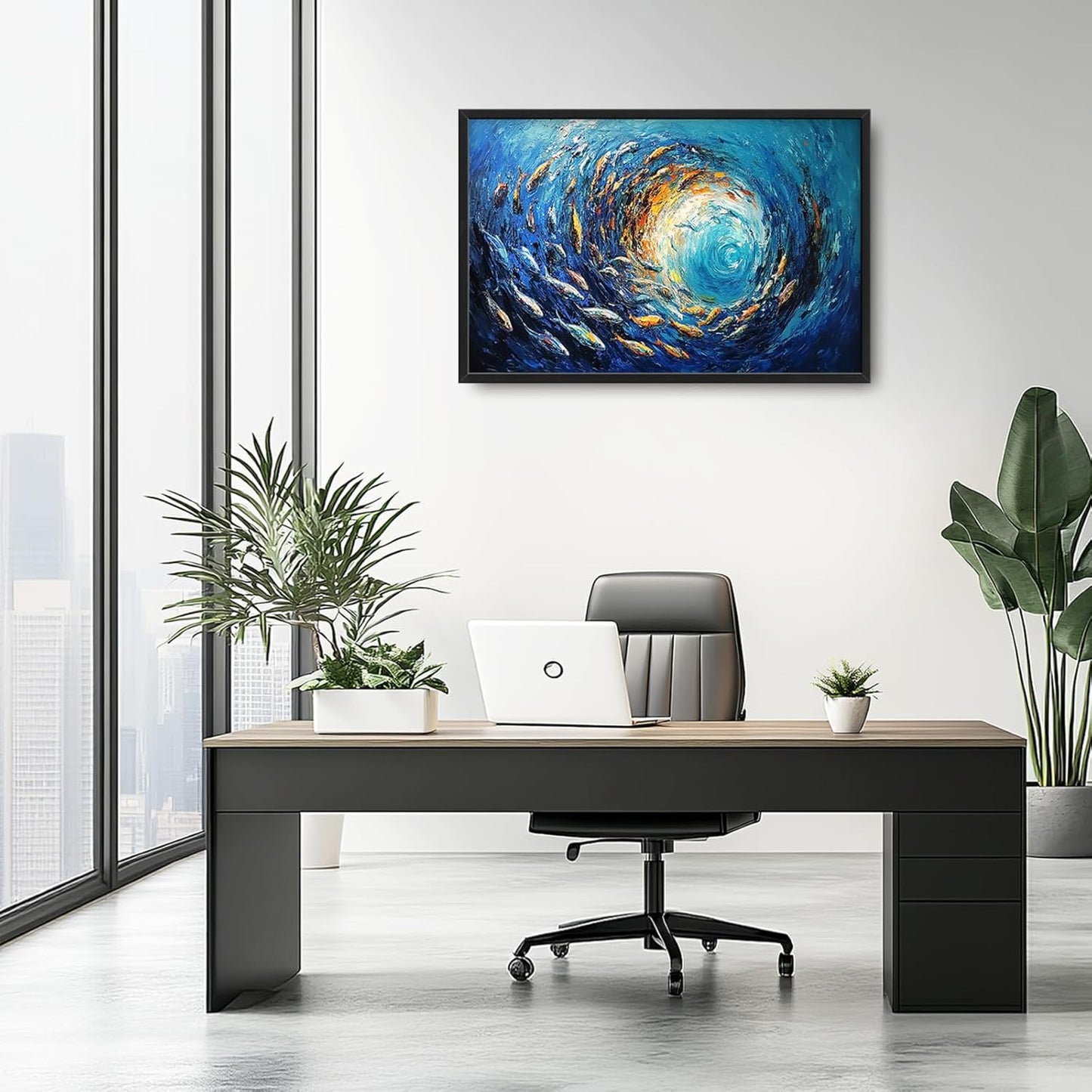 Extra Large Framed Abstract Ocean Fish Wall Art,Oversized Blue Sea Nautical Fish Wall Decor Pictures for Living Room,Canvas Print Painting Modern Artwork Bedroom Office Bathroom Home Decor 36L x24W