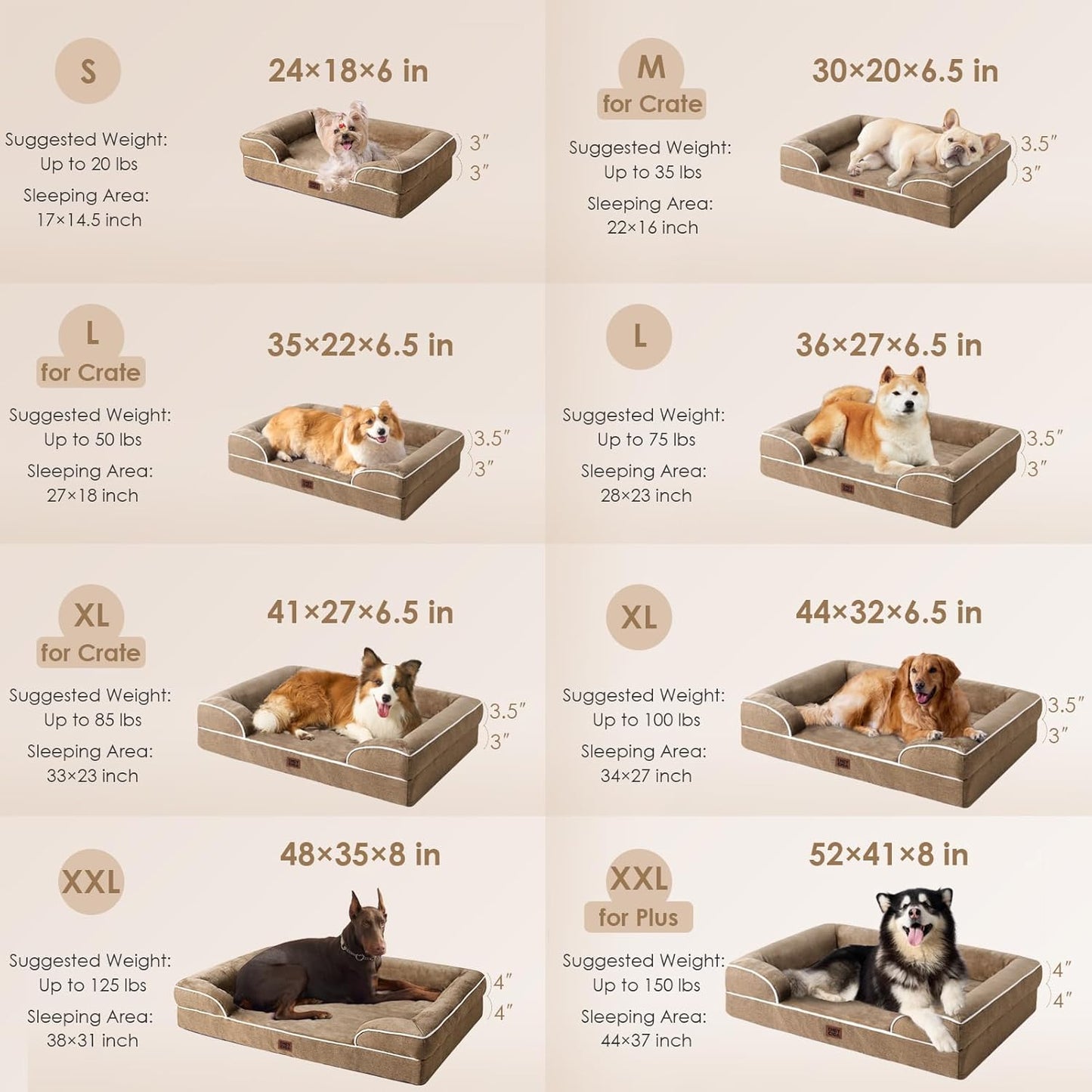 EHEYCIGA Orthopedic Dog Bed for Small Dogs, Waterproof Memory Foam Small Dog Beds with Sides, Non-Slip Bottom and Egg-Crate Foam Medium Pet Couch Bed with Washable Removable Cover, Camel