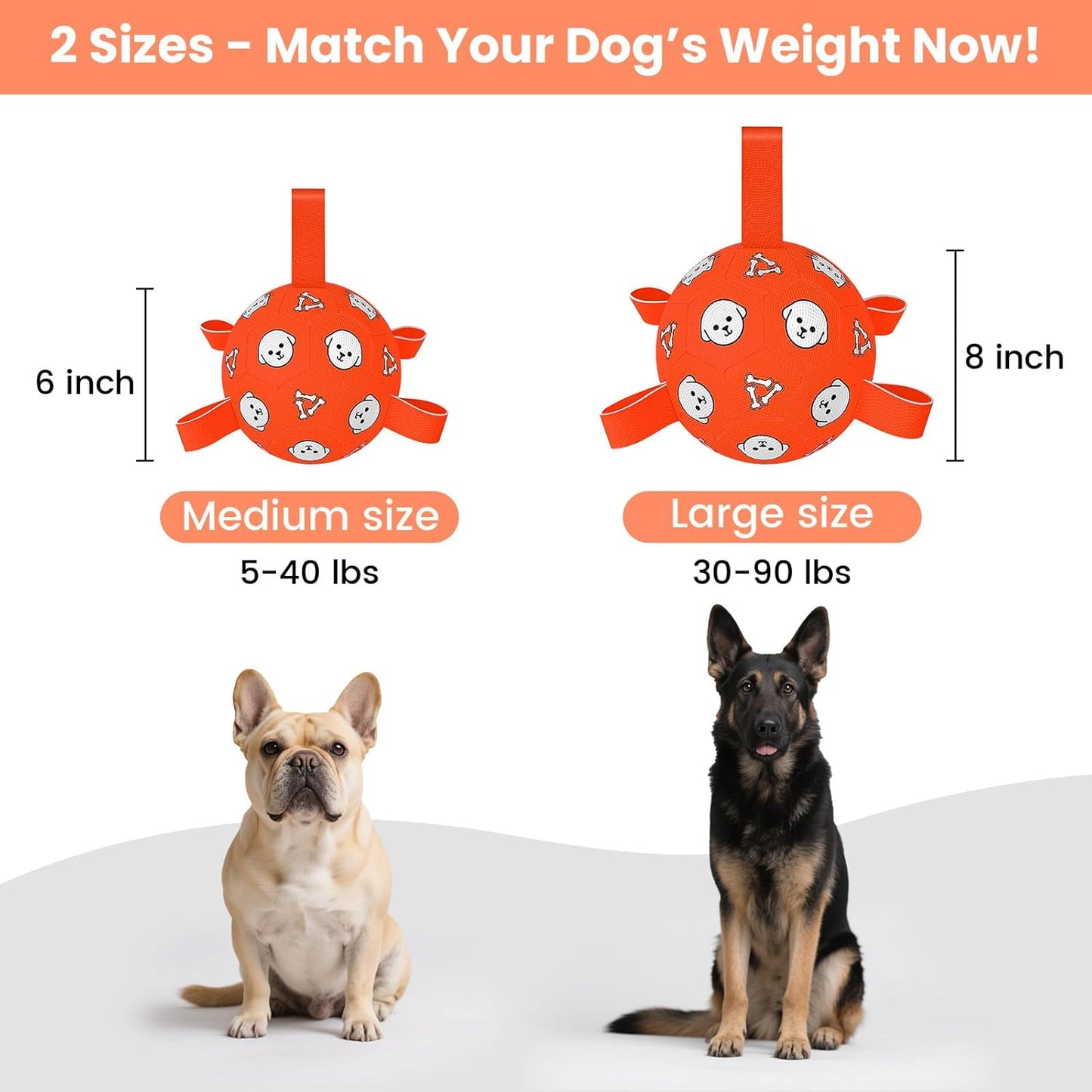 Dog Balls Toy, Durable Soccer Ball with Straps, Interactive Dog Toys, Water Fetch Ball for Tug of War, Herding, Dog Toys to Keep Them Busy – Dog Birthday Gift for Medium Large, 8 Inch