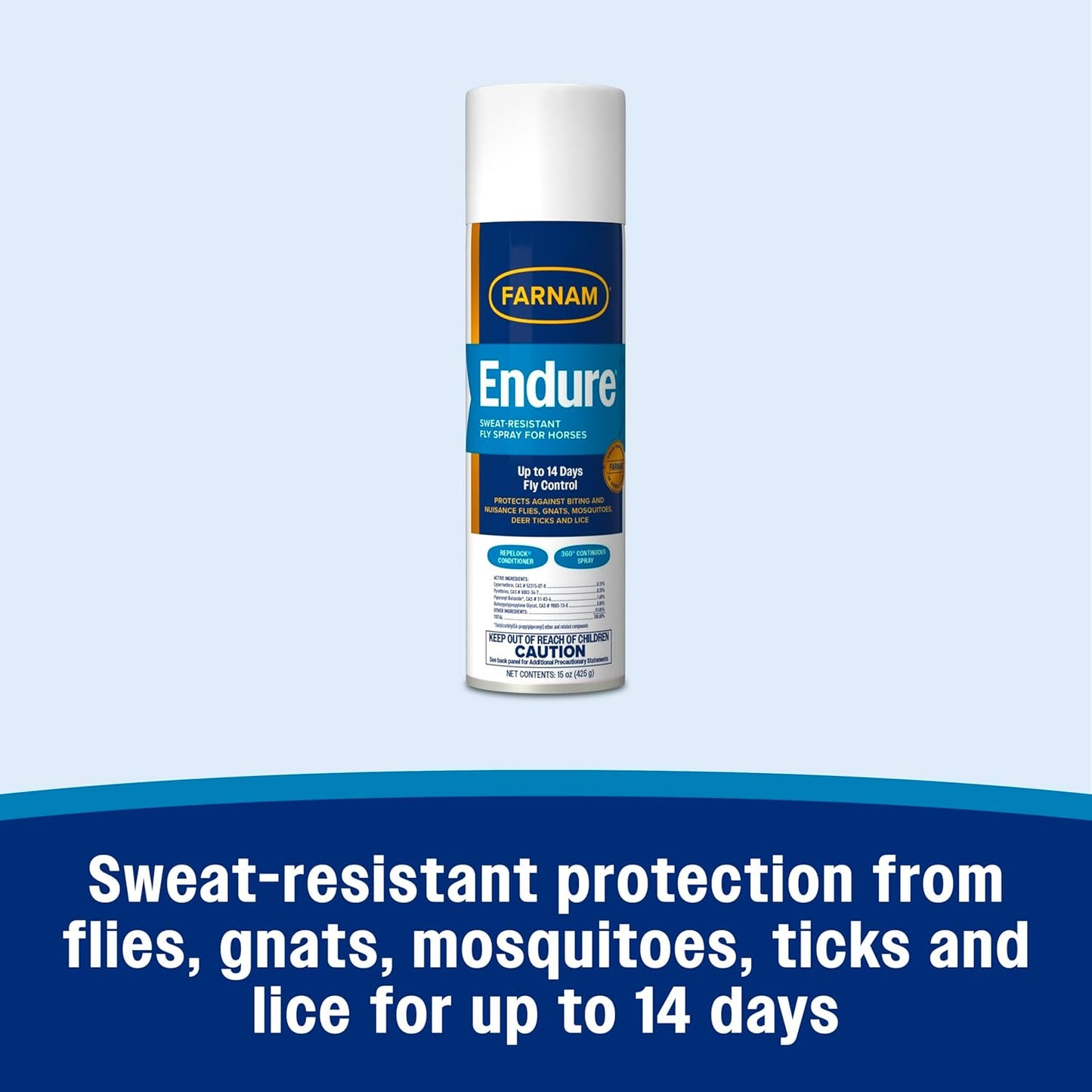 Farnam Endure Sweat-Resistant Fly Spray for Horses, Protects Against Lyme Disease, 15 oz