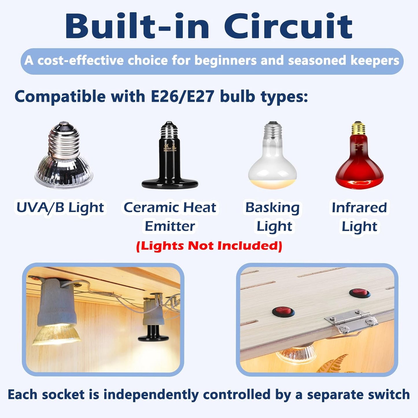 Prolee Bearded Dragon Tank, Reptile Enclosure, Snake Tank, Reptile Terrarium, Built-in Light Fixtures with Switch, (23 Gallon, 24" Long, Clear Acrylic Roof)