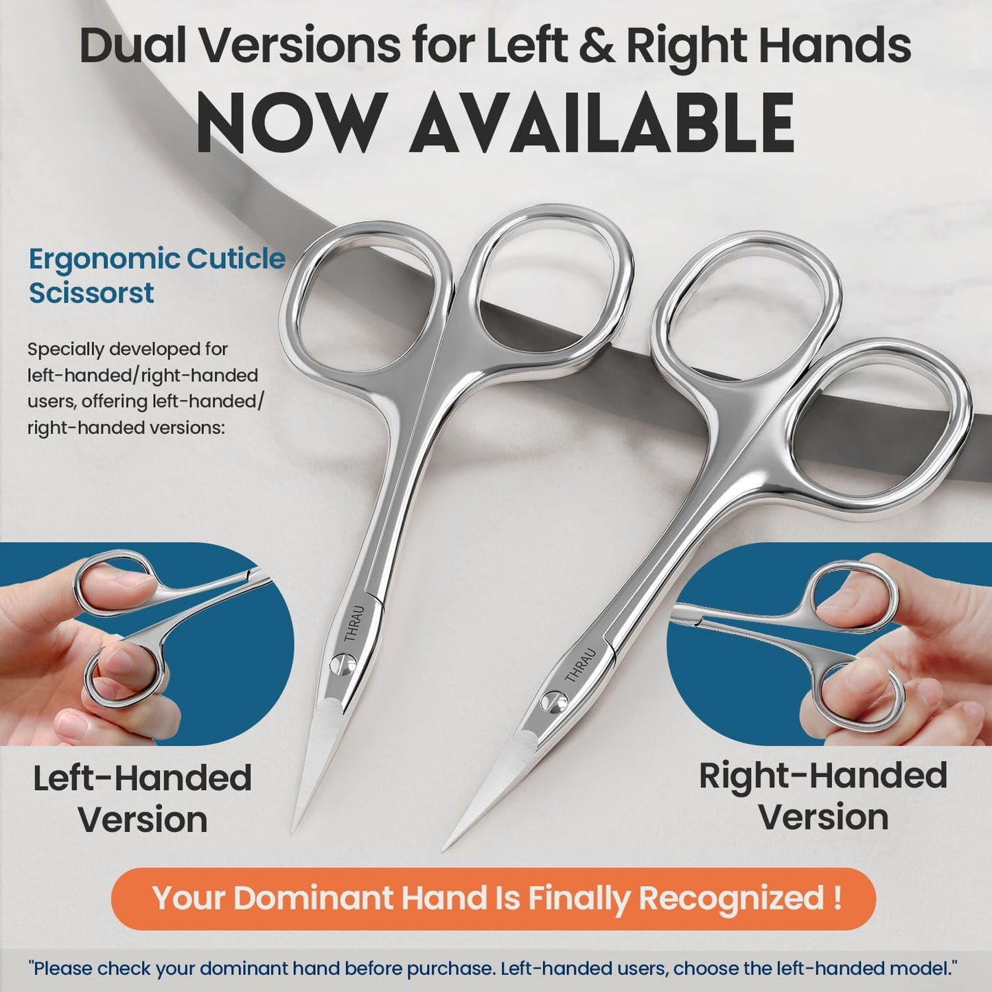 THRAU Right-Handed Cuticle Scissors – Surgical Grade Stainless Steel with Sharp Curved Tip for Cuticles, Nails, Eyebrows, Eyelashes, Nose Hair & Beard – Ideal for Manicure & Precise Grooming