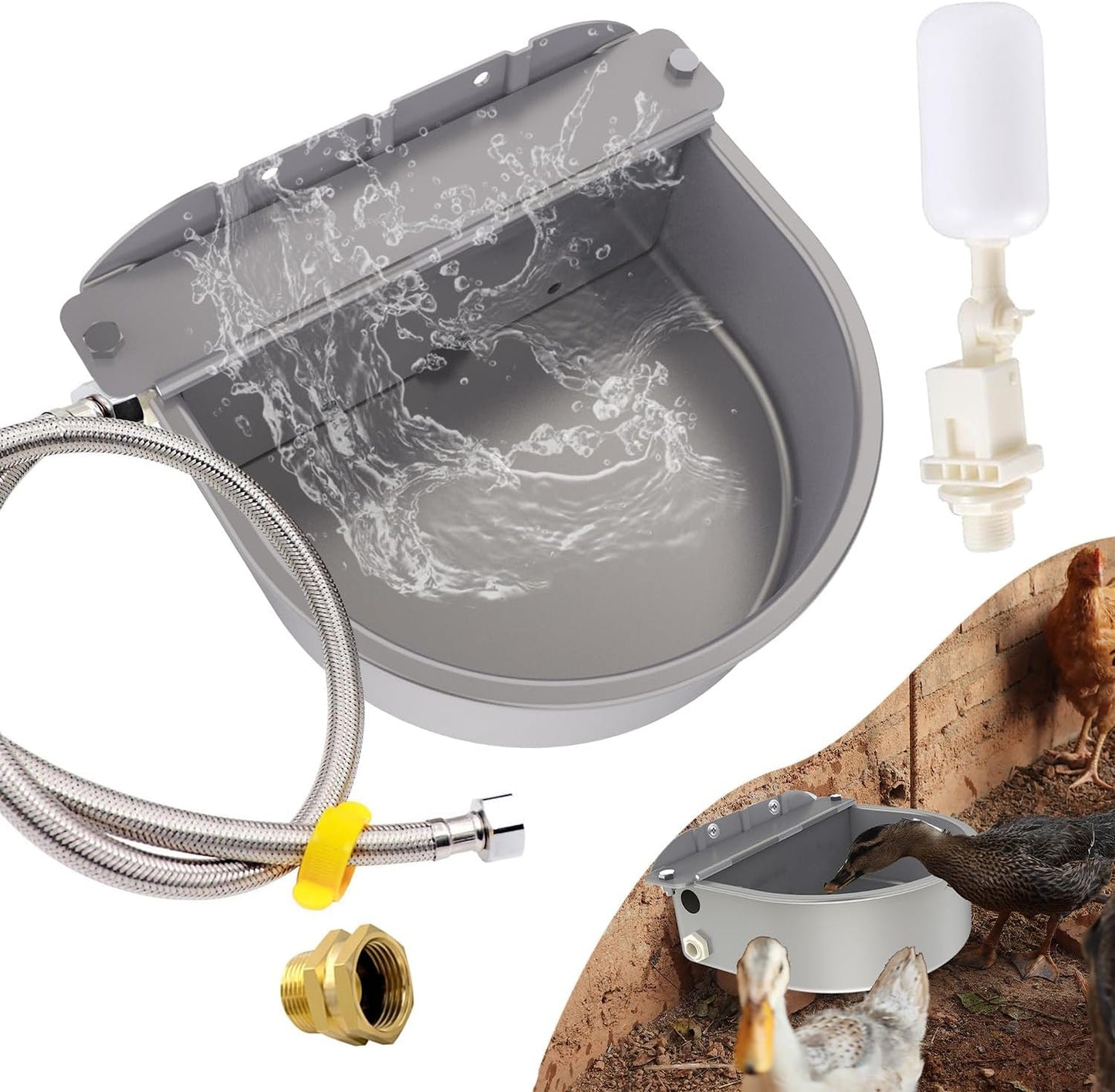 Automatic Water Dispenser for Dog Water Bowl Dispenser Large Size Stainless-Steel Waterer Feeder Self Filling Water Trough for Poultry and Livestock (Metallic Gray, Large)