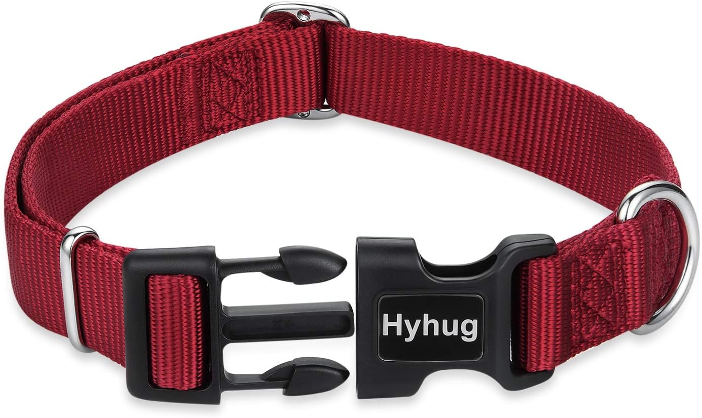 Hyhug Dog Collar for Large Dogs, Heavy Duty Red| Quick Release Nylon Buckle Collar, Adjustable & Durable Pet Supplies for Boy & Girl Dogs (Large, Red)