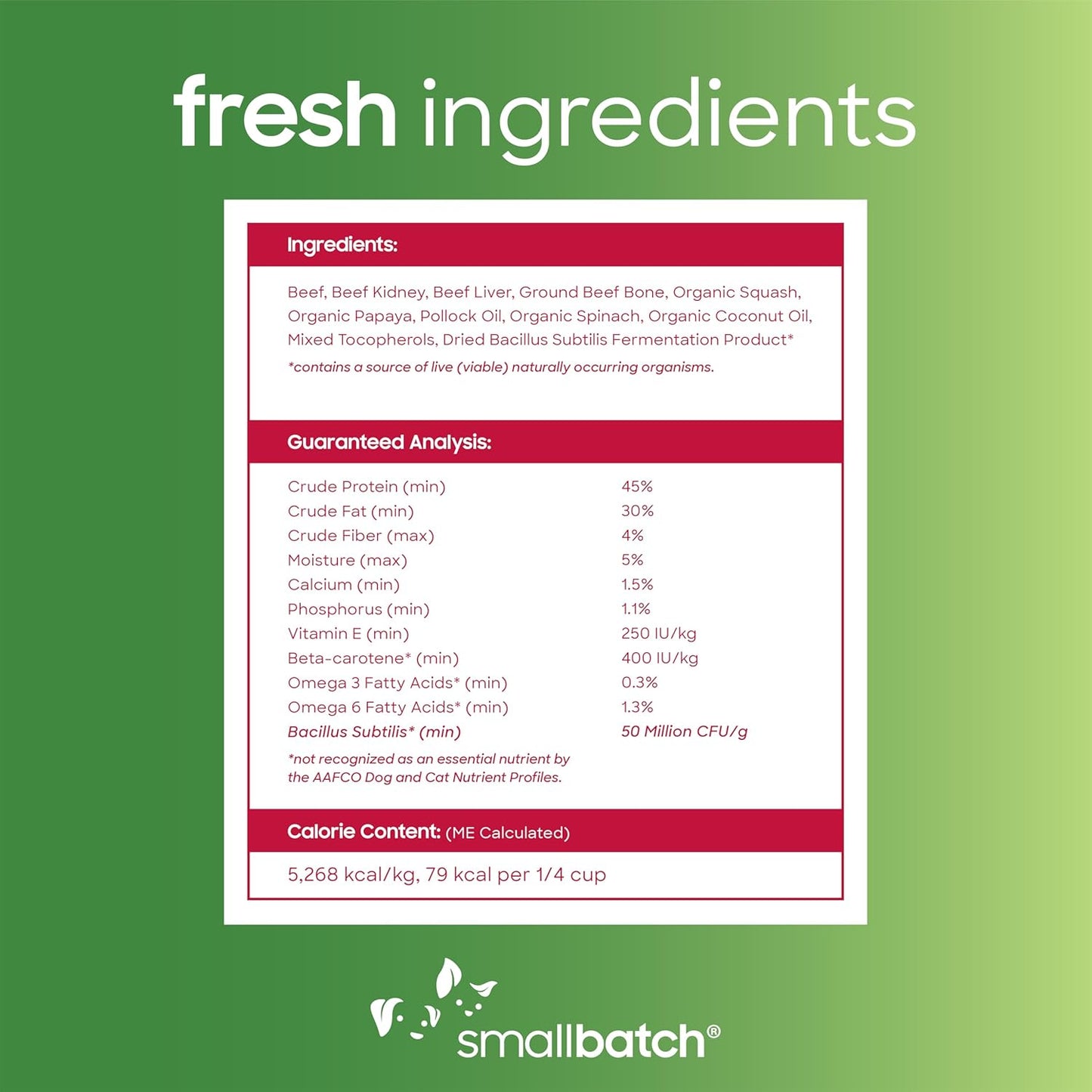 Smallbatch Freeze Dried Dog Treats, Superfood Food Topper Beef Bites for Dogs & Cats, Probiotics, Organic Ingredients, High Protein, Grain Free Healthy Treat Food Topper, Made in The USA, 18 oz Bag