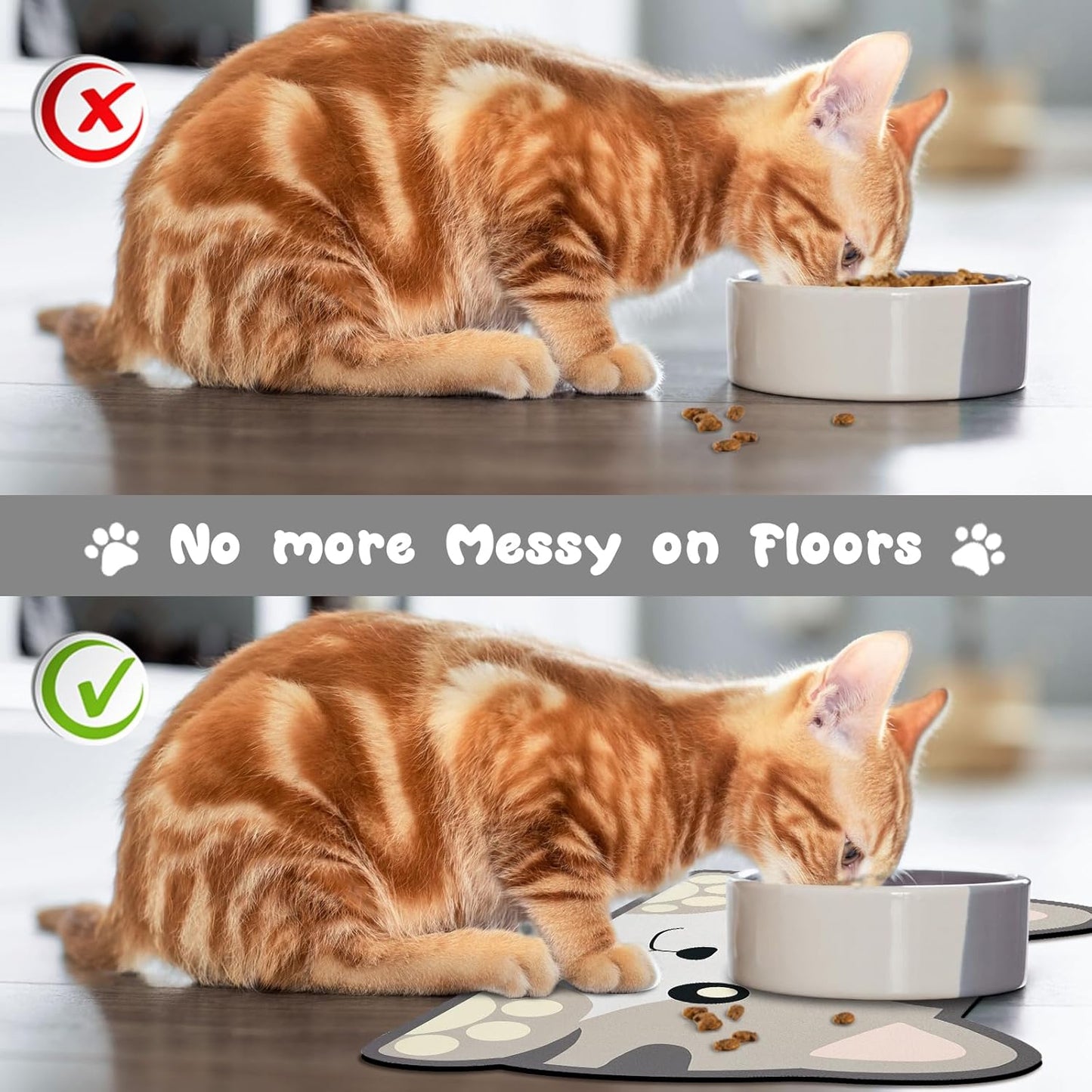 Grey Cat Food & Water Mats - Absorbent Pet Feeding Placemats 17.7 * 9.8 inch