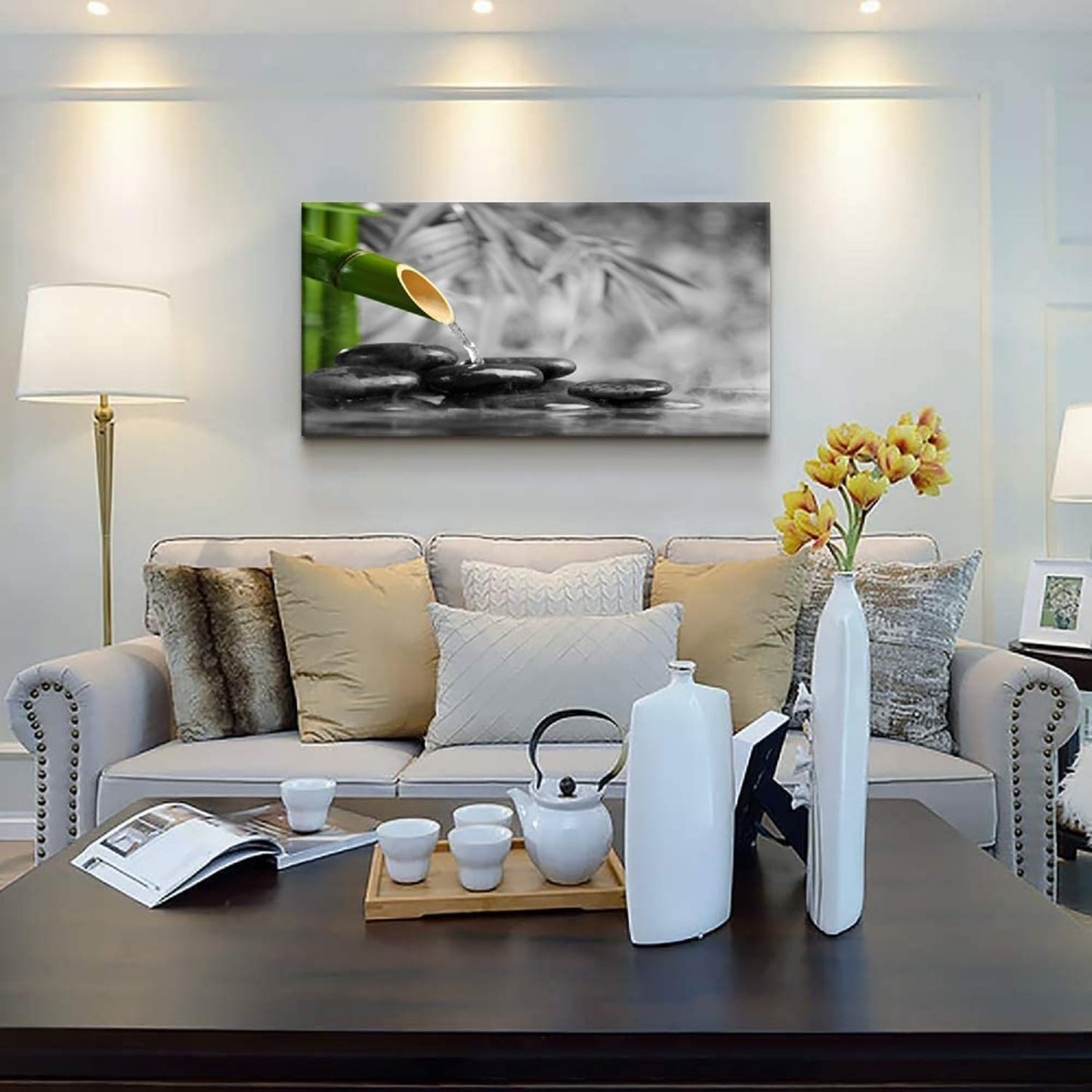 Yxbhhym Zen Decor Canvas Wall Art for Living Room Black and White Wall Art Green Room Decor Stone Zen Artwork Picture Meditation Poster Bedroom Wall Decor Office Yoga Spa Kitchen Decoration Framed