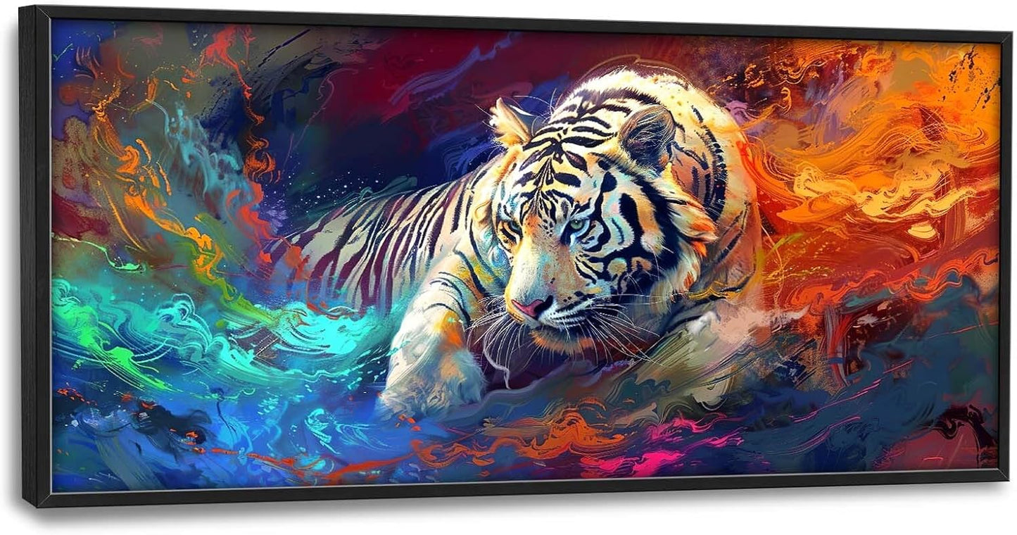Quorin White Tiger Large Wall Art Abstract Colorful Tiger Animal Pictures Wall Decor Canvas Print Painting Artwork for Bathroom Living Room Bedroom 60L x 30W