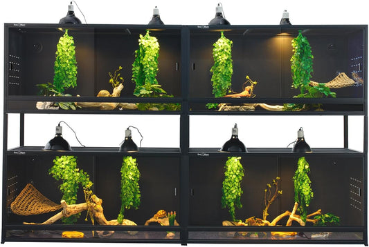 Reptile Enclosure 4 Packs, 48"x24"x24" Stackable Space Efficient Reptile Tank for Bearded Dragon and Ball Python, Expandable Snake Terrarium with Front Opening Tempered Glass Door