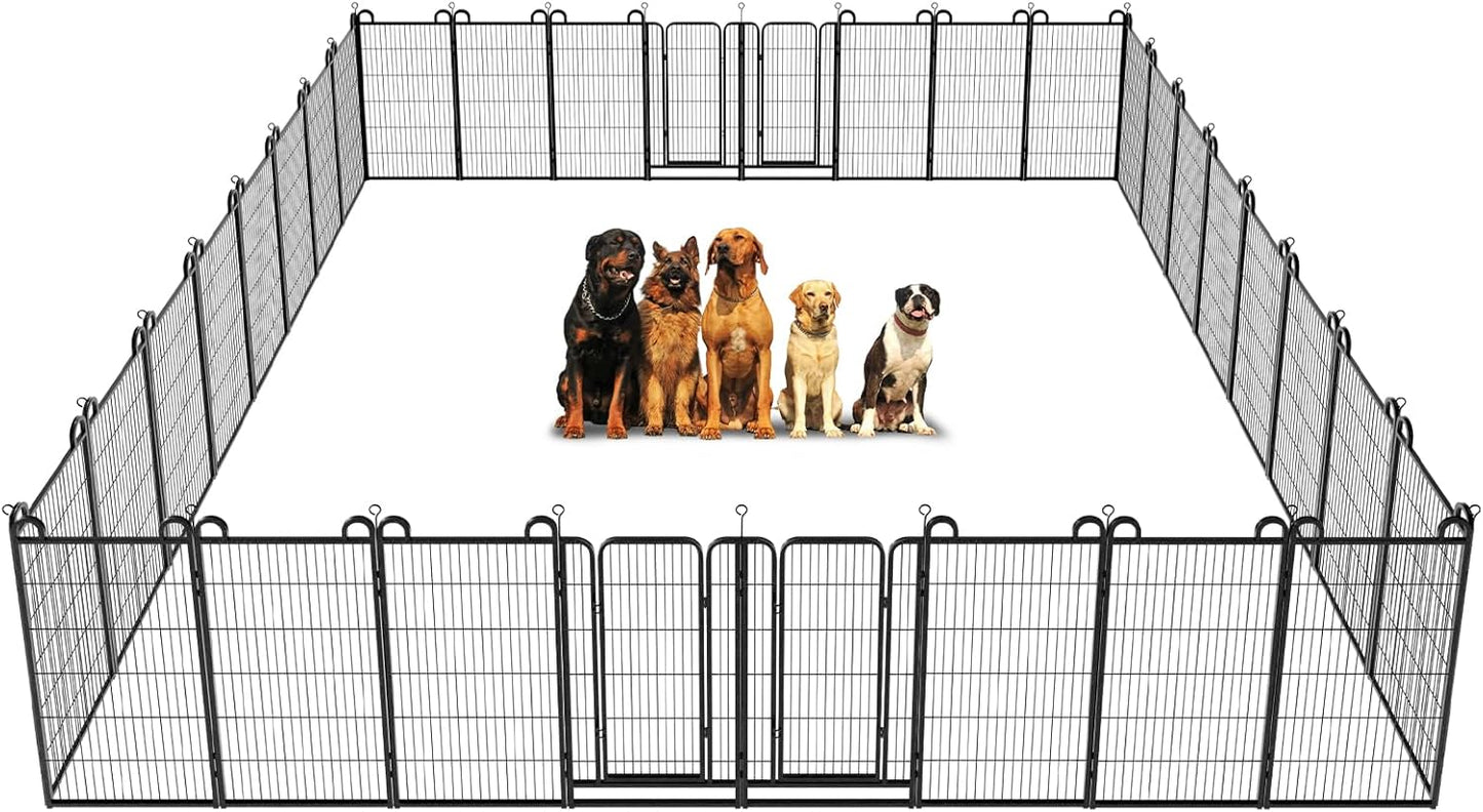 Dog Playpen Outdoor 32 Panels Heavy Duty Dog Fence 47" Height Anti-Rust with Doors Portable for RV Camping Yard, Total 71FT, 406 Sq.ft, Snowy Black