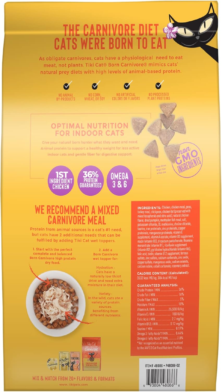 Tiki Cat Born Carnivore Indoor Health Dry Cat Food, Chicken & Turkey Meal, 12 lbs. Bag
