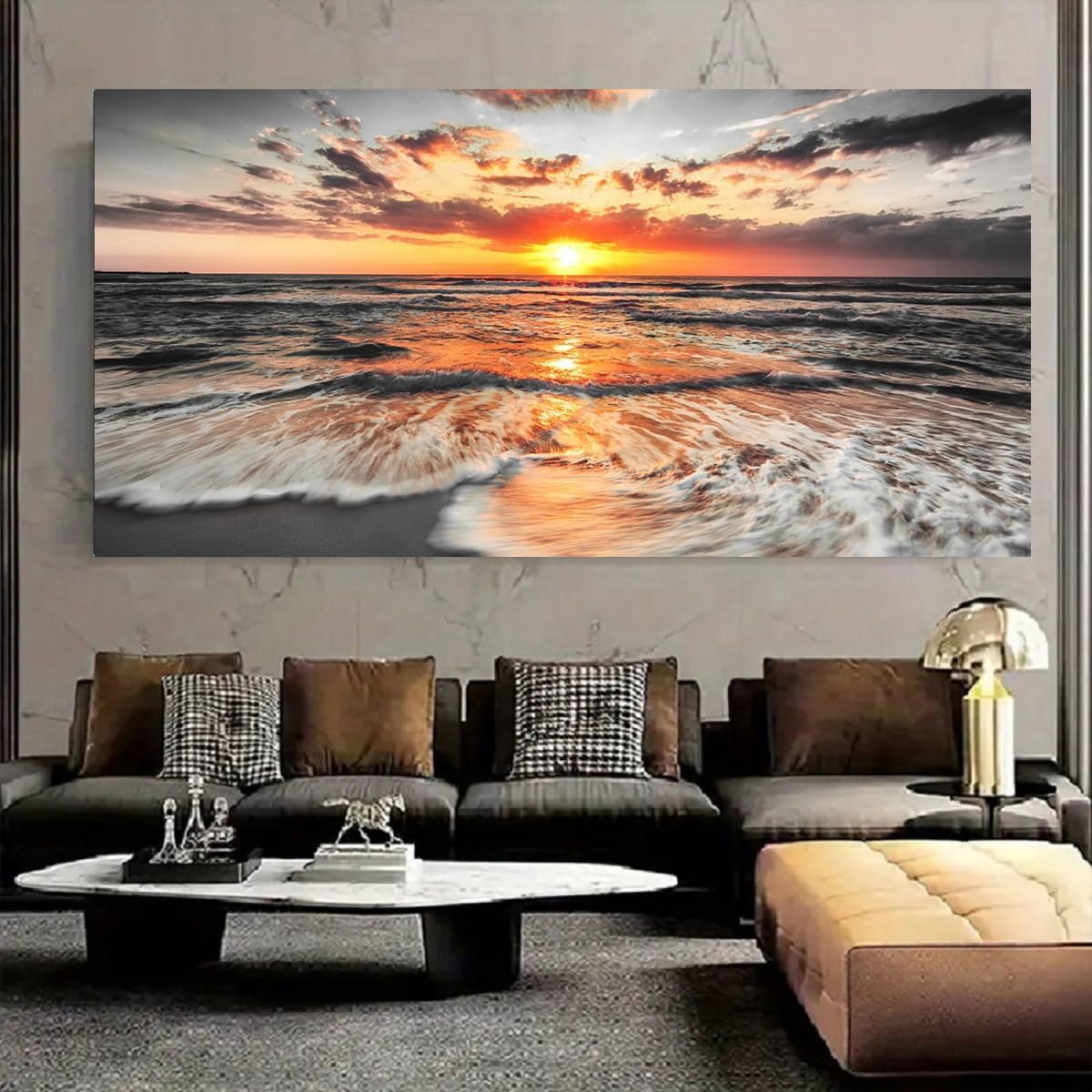 Yxbhhym-Bedroom Wall Decor Beach Wall Art Black and White Sunset Canvas Prints Art Seascape Prints Poster Ocean Room Decor Painting Large Pictures for Living Room Wall Decoration Office Décor