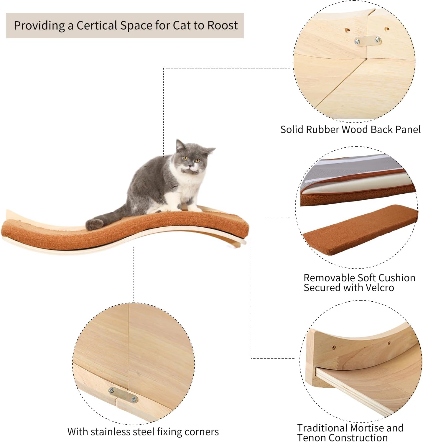 Cat Wall Shelves for Large Cats - Wall Mounted Furniture with Comfortable Cushion, Perfect Perch and Bed for Multi-Cat Households - 35 inch Wavy Shelf for Climbing, Playing, Resting, and Lounging